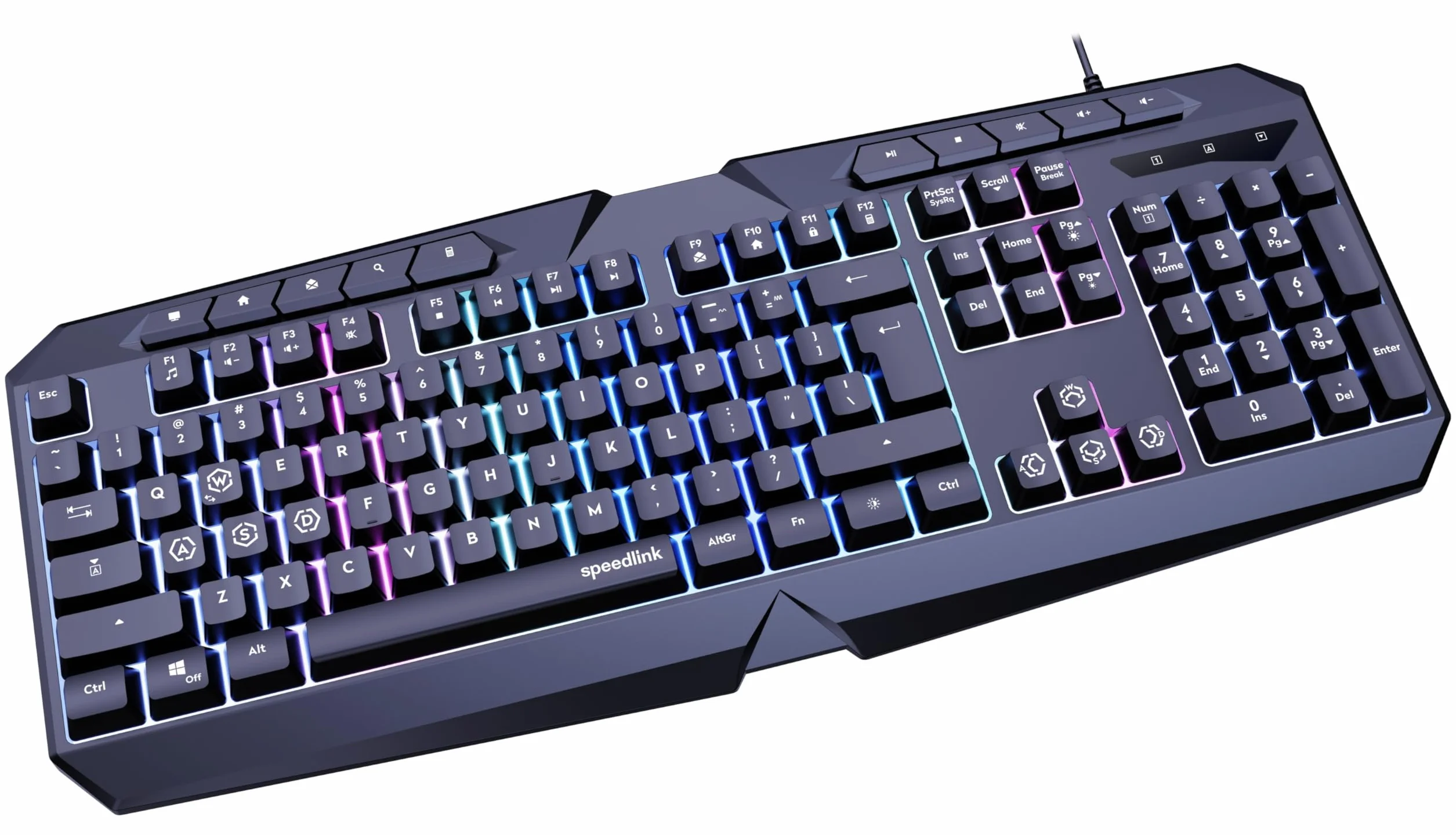 Speedlink LUDICIUM RGB Rainbow Gaming Keyboard - klawiatura do gier RGB z kablem, układ US-Layout QWERTY, blokada klawisza Windows, przełącznik WASD, 10 klawiszy multimedialnych, przewodowa,czarna