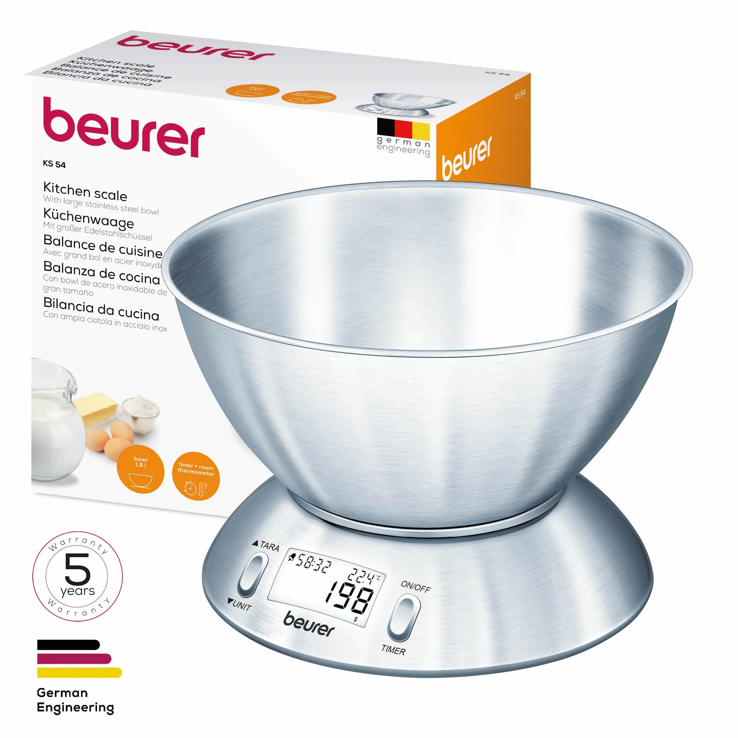 Beurer 708.4 KS 54 waga kuchenna (z miską ze stali nierdzewnej), 21,3 cm