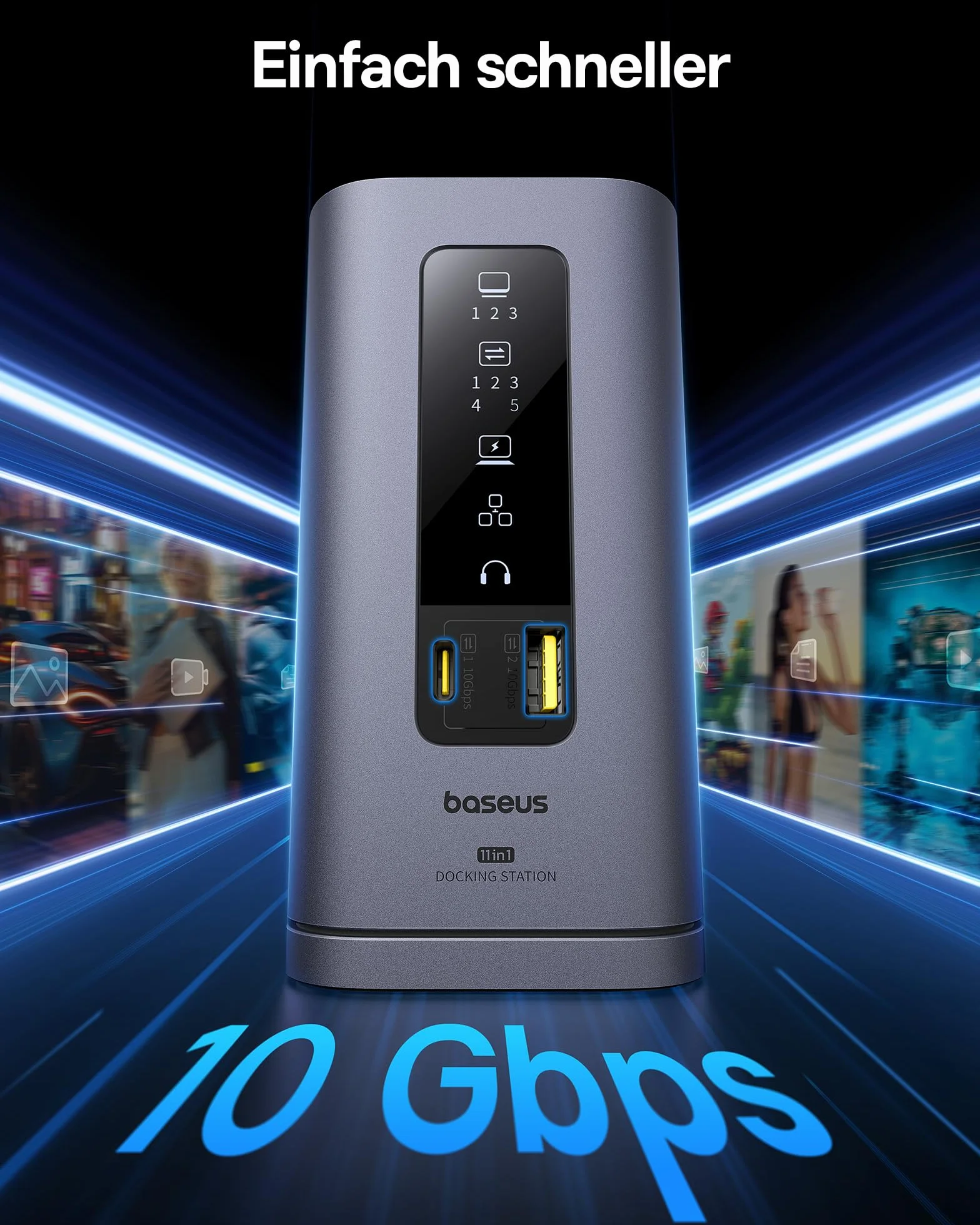 Baseus Spacemate Displaylink stacja dokująca USB C 11 w 1, 3 monitory 4K, 10 Gbps USB-C/A, 100 W PD, Ethernet, audio, do M1/M2/M3/Win i MacOS