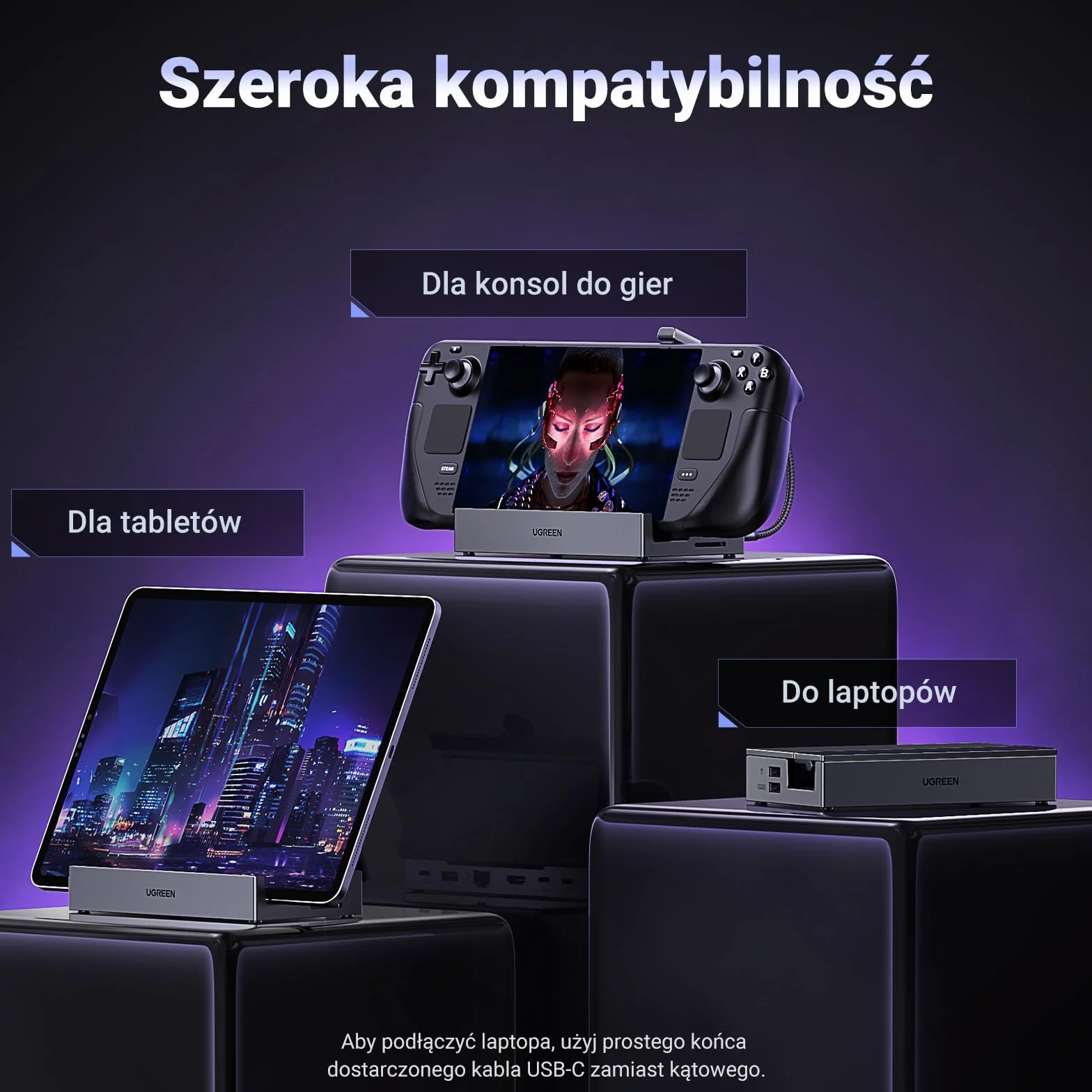 UGREEN Steam Deck Dock Stacja dokująca 9 w 1 4K@60Hz HDMI 10Gbps USB Ports Regulowany stojak Kompatybilny z Steam Deck OLED, ASUS ROG Ally, Lenovo Legion Go, MSI Claw, iPad Air/Pro, MacBook itp.