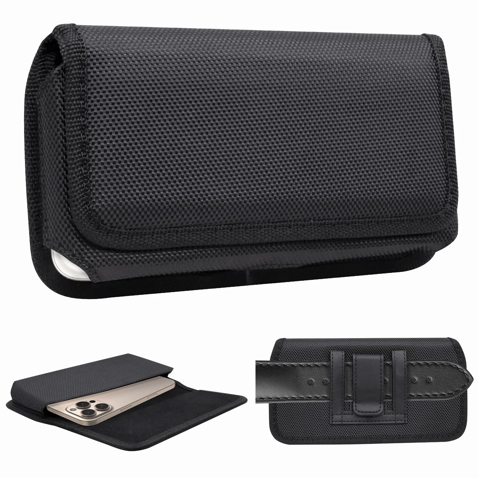 Pozioma torba na pasek, 6,5 cala (wewnętrzna 16,5 x 8,5 x 1,2 cm), nylonowa, skórzana, z klipsem do paska, pokrowiec na smartfon iPhone 15/14/13 Pro/Max/X/XR/XS/8/7/6 Plus