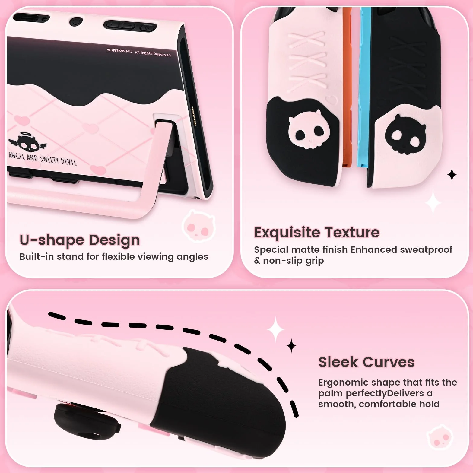 GeekShare Silikonowe etui ochronne kompatybilne z Switch 2, antyrysowate etui na Switch 2, oddzielalna miękka silikonowa osłona ochronna na joystick z 2 nakładkami na kciuki - Sweet Skull