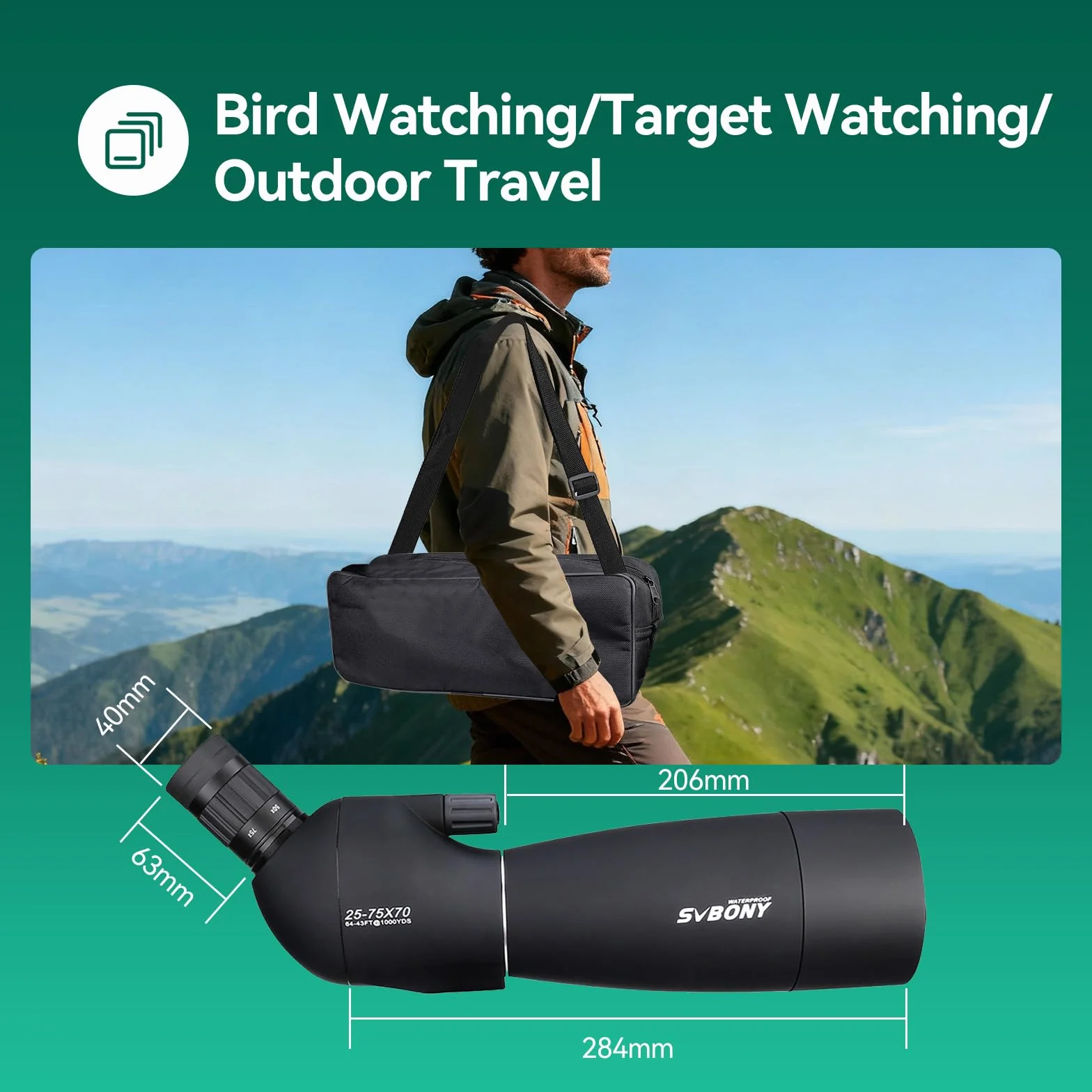 SVBONY SV28 25-75x70 Spotting Scopes, HD Spotting Scope with Tripod, Long Range Spotter Scope with Phone Adapter for Bird Watching, Target Shooting