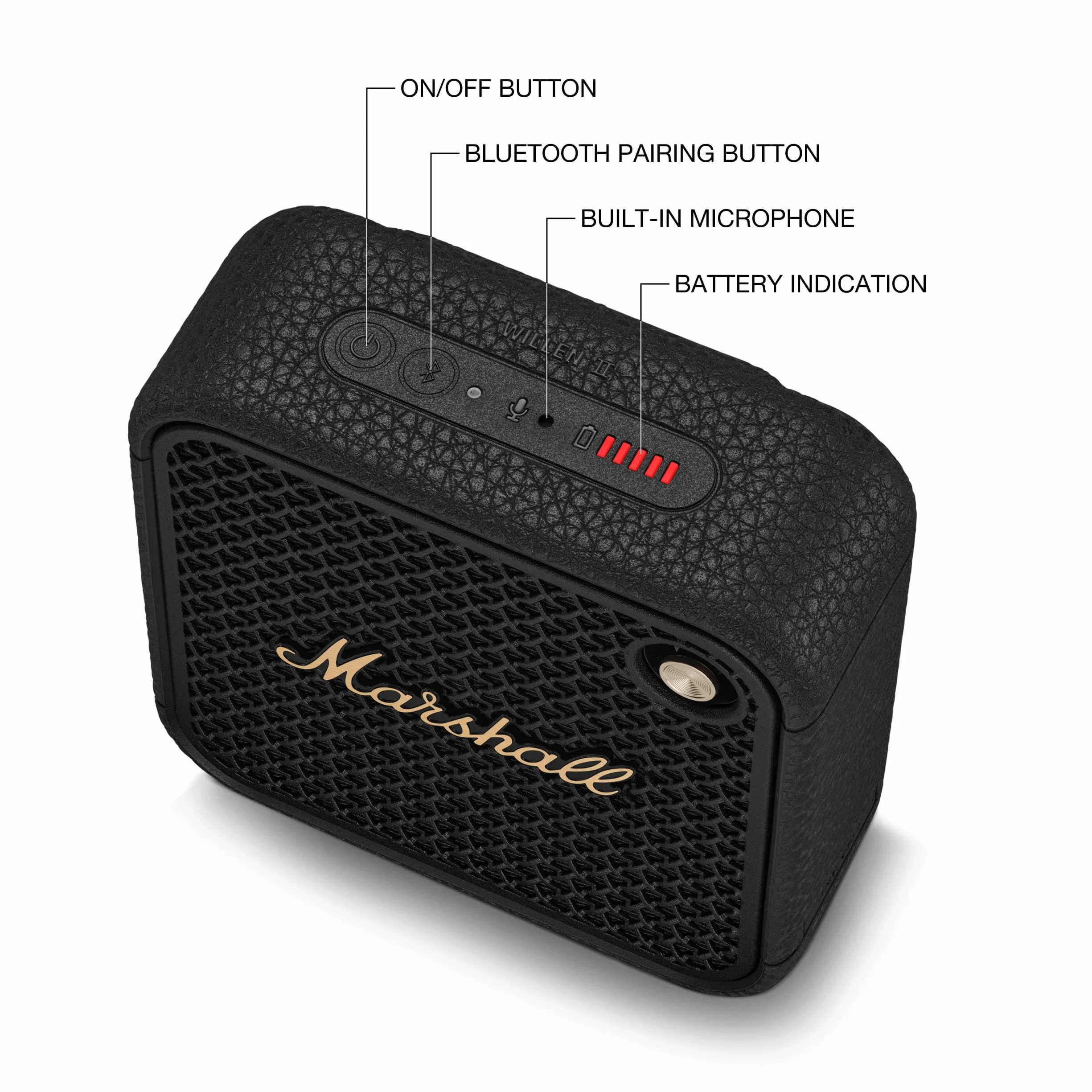 Marshall Willen II bezprzewodowe głośniki Bluetooth 17 godzin odtwarzania IP67 wodoodporne szybkie ładowanie - czarny i mosiądz