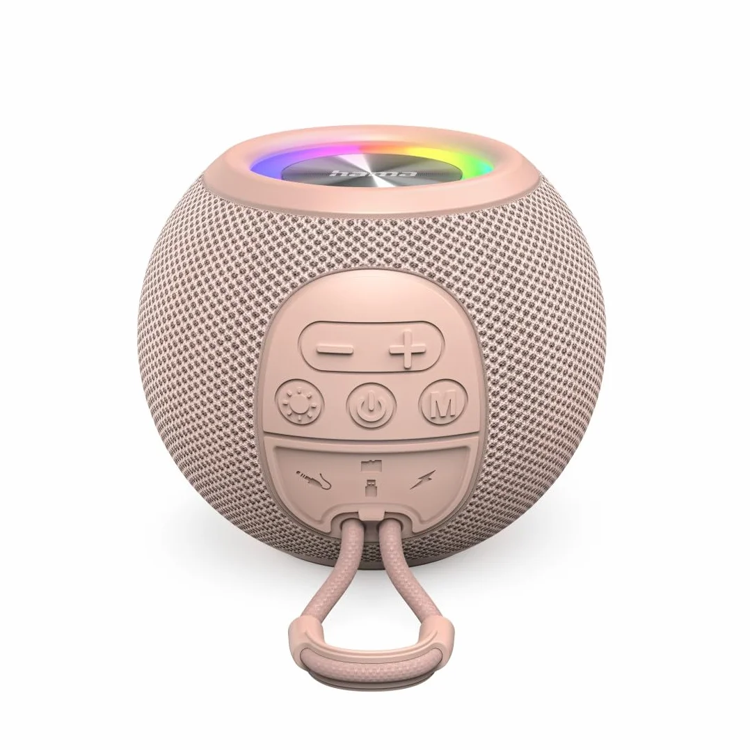 Przenośny głośnik Bluetooth Hama Ballshape 3.0, 5W, LED, TWS, 10h odtwarzania, głośnomówiący, USB-C, idealny na imprezy, plener i sport, różowy – doskonały dźwięk i światło w harmonii