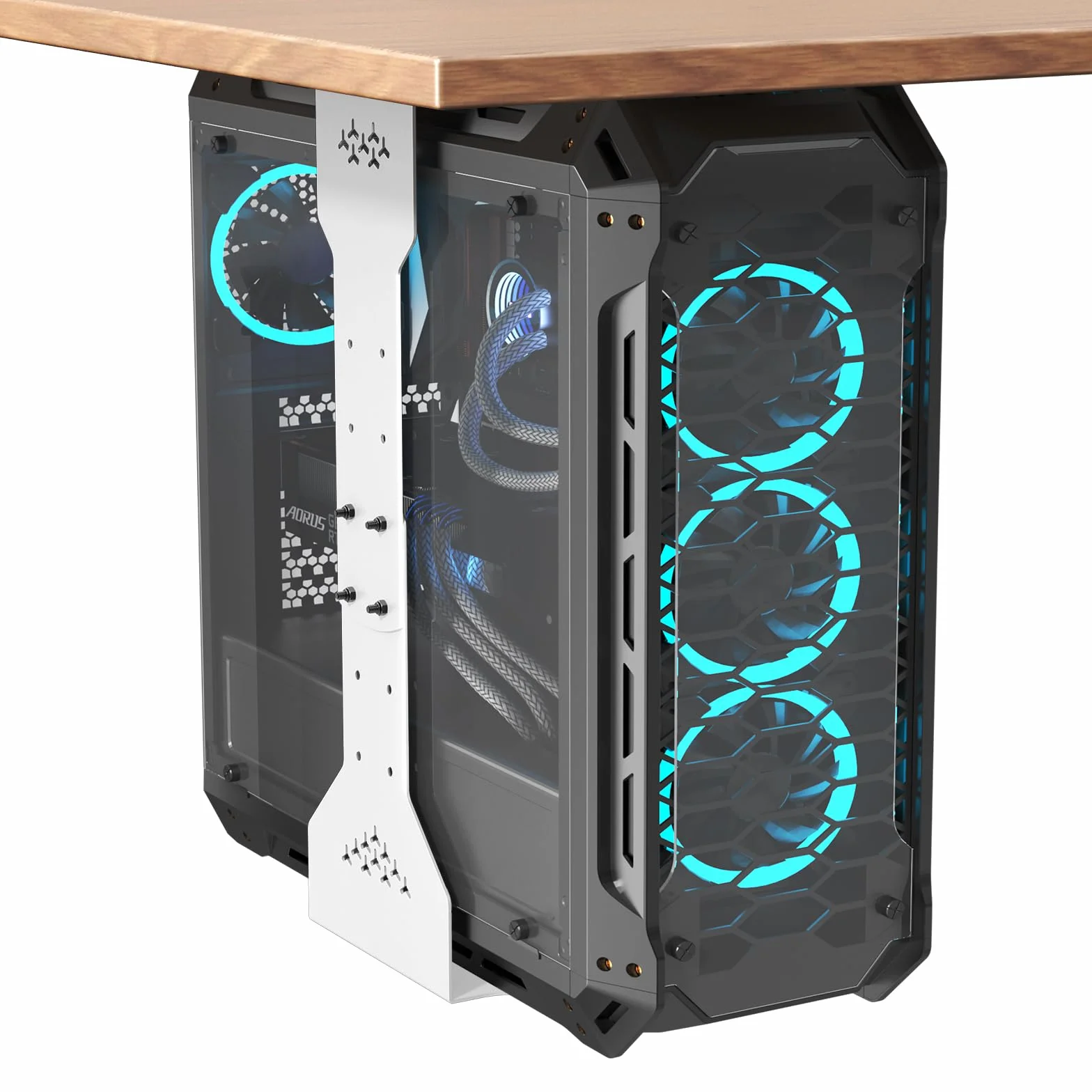 PUTORSEN Uchwyt pod biurko do komputera PC, maksymalna szerokość do 340 mm, nośność do 35 kg, uchwyt pod biurko do komputera PC z wyściółką ochronną, wytrzymała obudowa komputera,biały