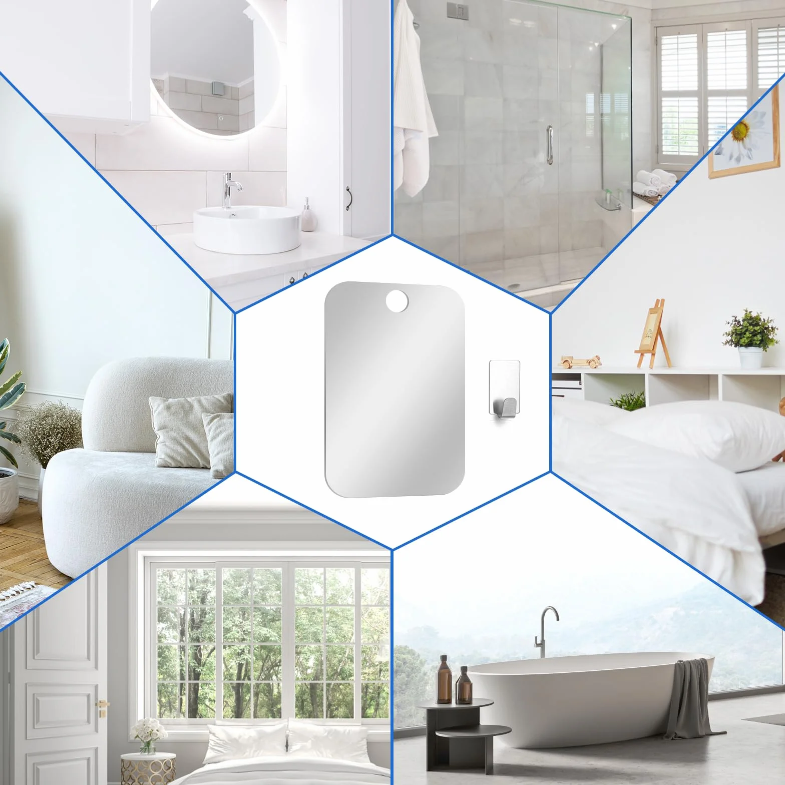 Tyqour Lusterko do golenia pod prysznic, lustro prysznicowe, 13 x 17 cm, lustro do makijażu pod prysznic, bezramowe lustro prysznicowe, unbreakable Fogless Shower Mirror, w zestawie 1 haczyk