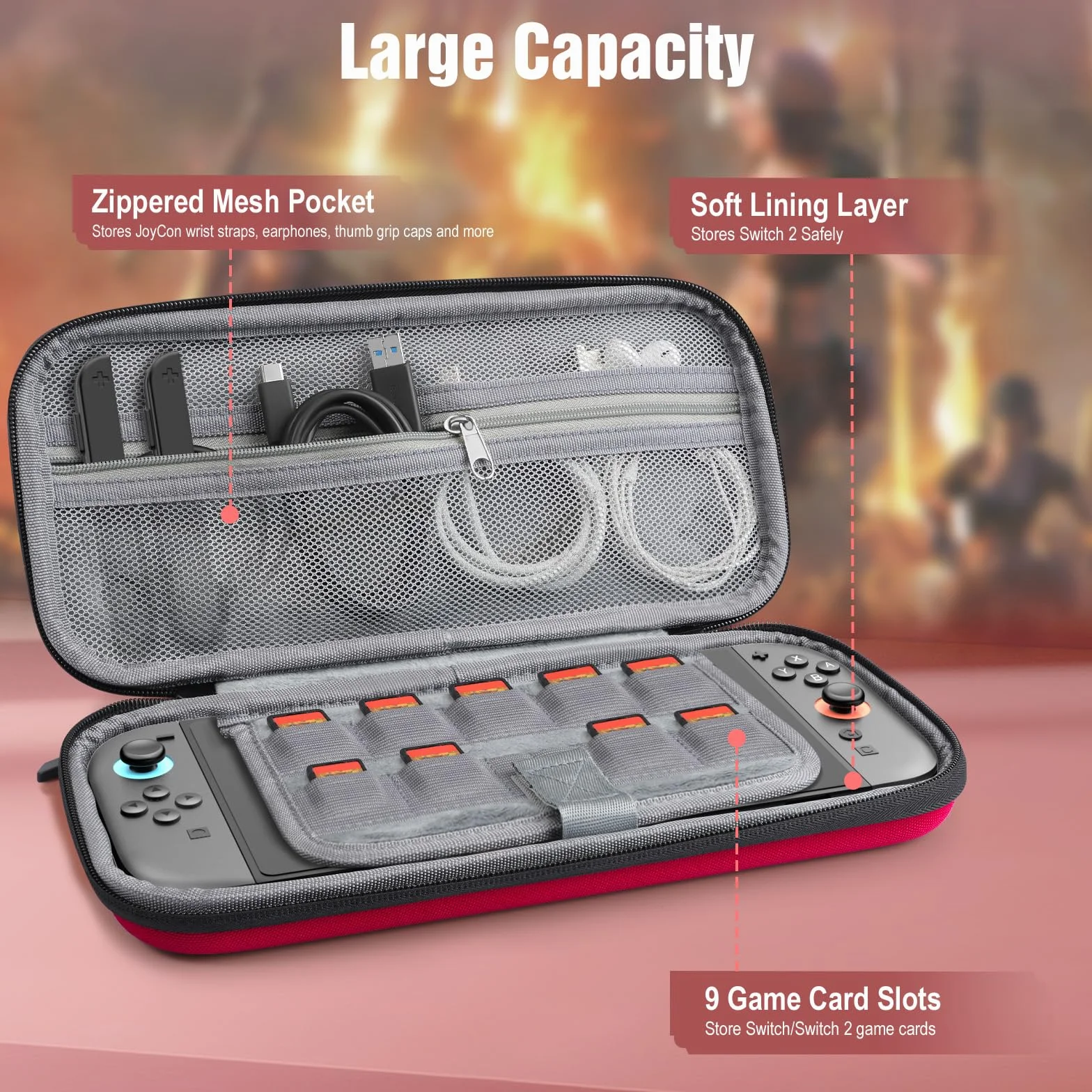 TiMOVO Accessories Bundle Kit for Nintendo Switch 2, 14 in 1 Switch 2 Accessories with Carrying Case, PC Protective Cover, TPU JoyCon Case, 2 Pack Screen Protectors and 8 Pack Thumb Grip Caps, Red