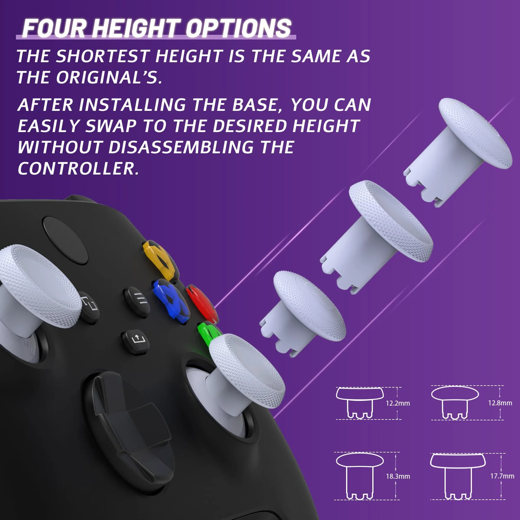 eXtremeRate ThumbsGear V3 wymienne kciuki do Xbox Core, 4 joysticki, wypukłe i wklęsłe, regulacja wysokości, do Xbox One S/X/Elite, Nintendo Switch Pro, oryginalny biały