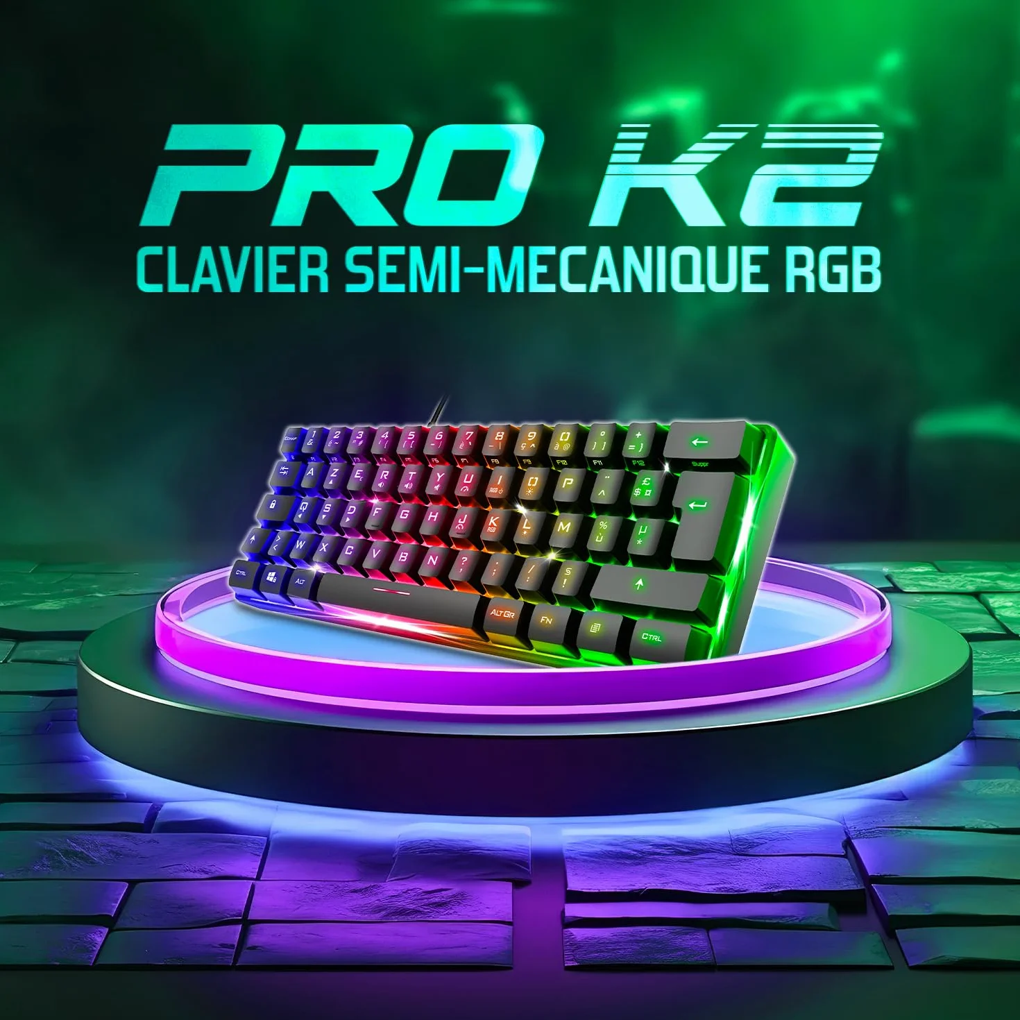 Spirit Of Gamer Pro K2 pół-mechaniczna przewodowa klawiatura gamingowa TKL 60% 62 klawisze antyghosting RGB czarna