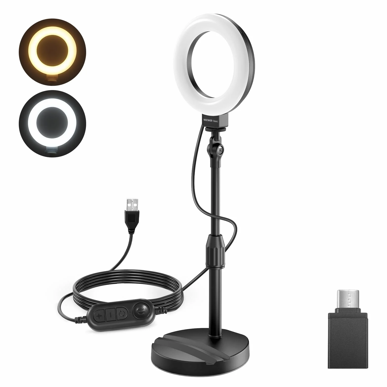 NEEWER BASICS Lampa pierścieniowa 5"/13cm do biurka z podstawą, uchwytem na telefon, 10W LED, lampa do selfie, kompatybilna z iPhone'em do nagrywania wideo, kamery internetowej, wideokonferencji