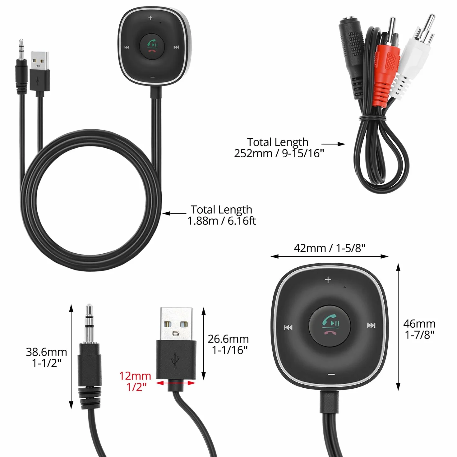 QWORK Aux Bluetooth 5.4 Adapter samochodowy odbiornik Bluetooth ze złączem 3,5 mm do samochodowego zestawu stereo