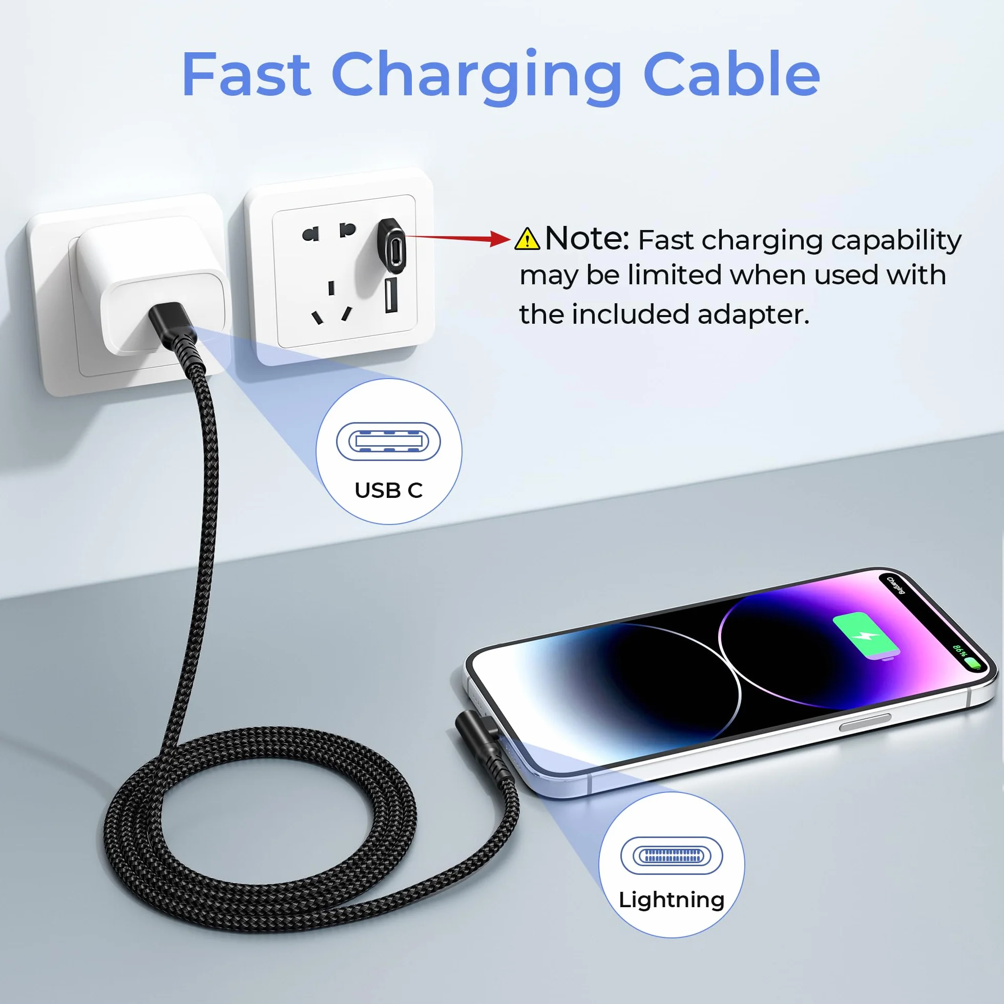 Basesailor 90 stopni USB C na Lightning kabel do ładowania 3 m z adapterem USB A, wtyczka kątowa, długi kabel, typ C, zasilacz PD, kabel do szybkiego ładowania do iPhone 14, 13, 12, Mini Pro Max, XR X