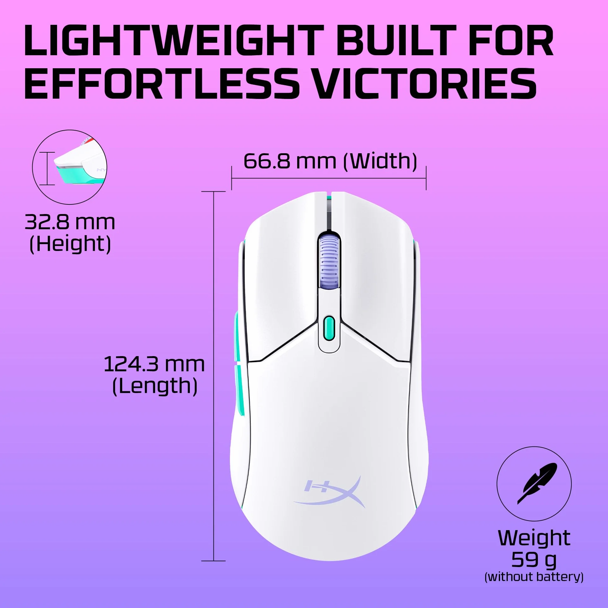 HyperX Pulsefire Haste 2 Core Wireless mysz gamingowa, biała, podwójna łączność bezprzewodowa