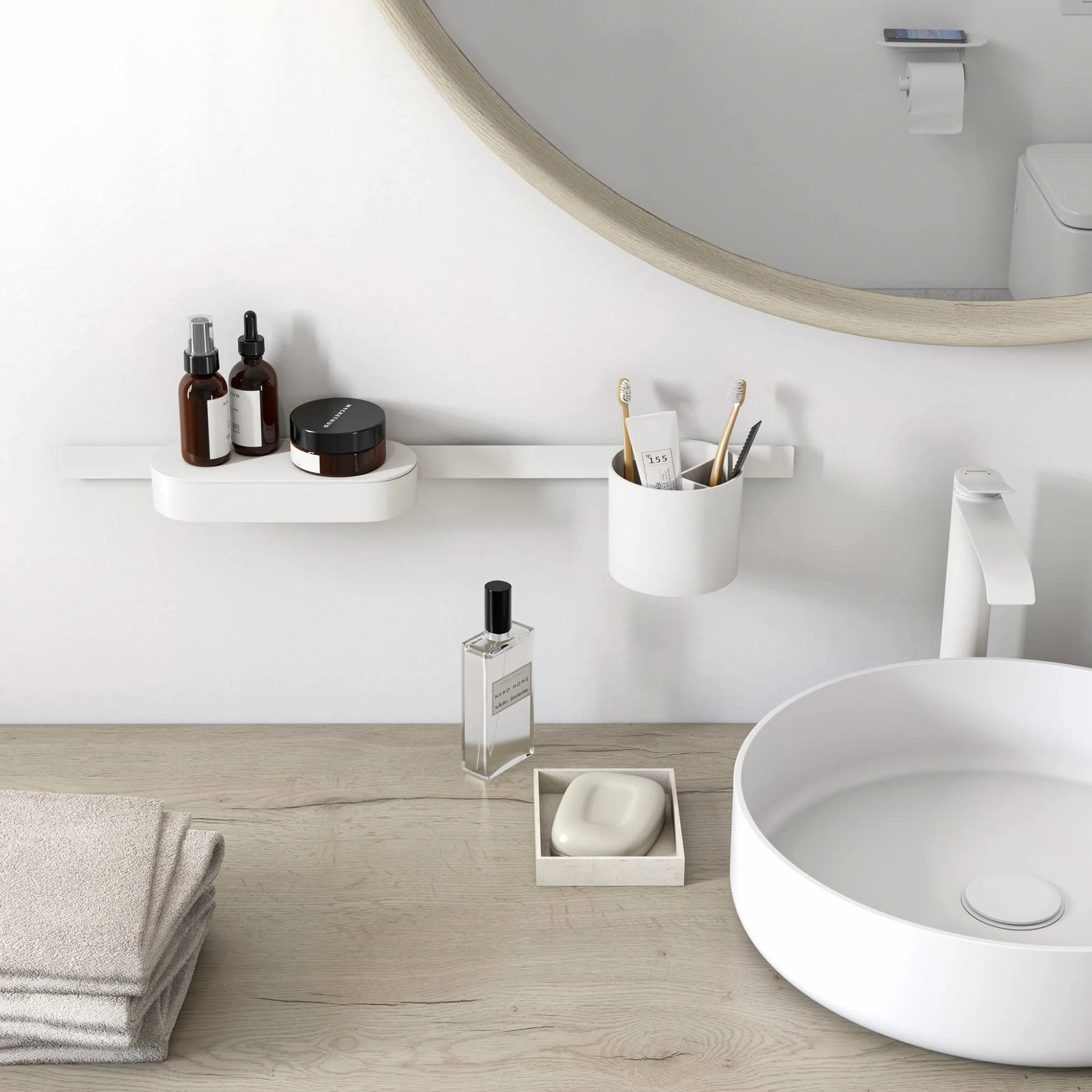 hansgrohe WallStoris - kubek na szczoteczki do zębów, uchwyt na szczoteczki do zębów bez wiercenia, akcesoria łazienkowe, matowa biel