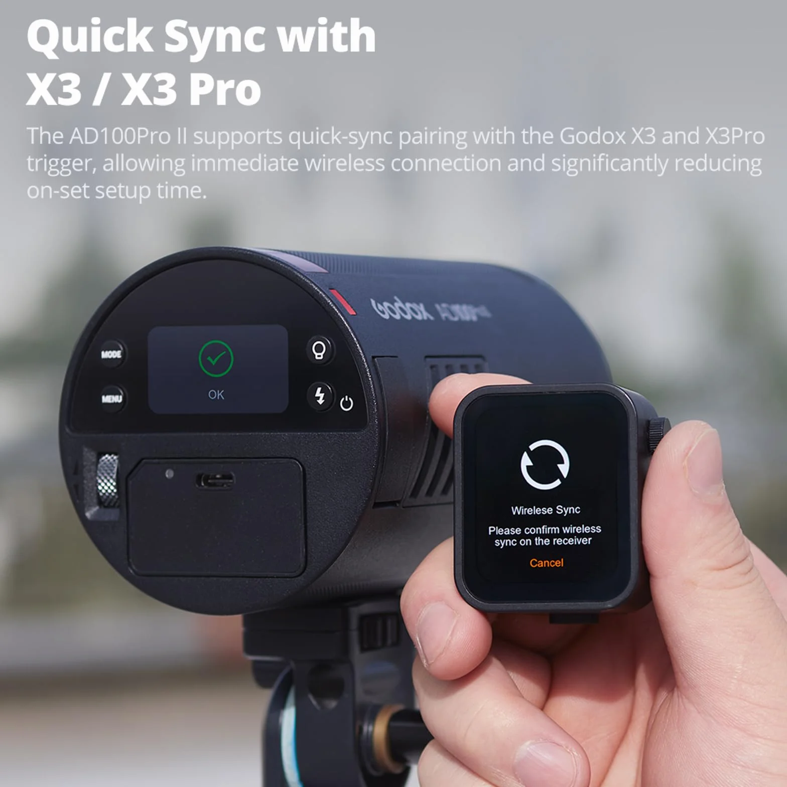 Godox AD100Pro II lampa błyskowa kieszonkowa – lampa błyskowa 100Ws, 2,4G TTL 1/8000s HSS, synchronizacja jednym przyciskiem z X3/X3Pro, 490 pełnych błysków i regulowanym zoomem (aktualizacja AD100Pro