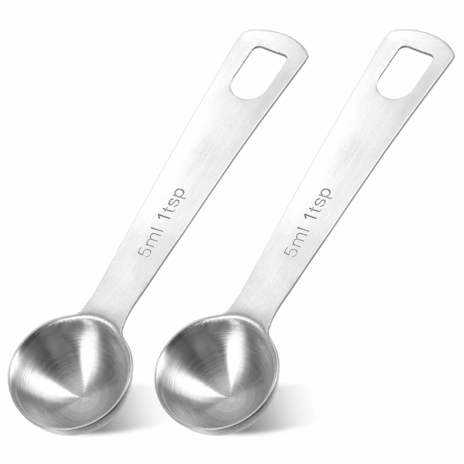 2 szt. 1 łyżeczka (1 łyżeczka | 1/3 łyżki | 5 ml | 5 cm³ | 1/170.1 g) Łyżka pomiarowa ze stali nierdzewnej pojedyncza łyżka miarka długa rączka do odmierzania kawy karmy dla zwierząt domowych ziaren