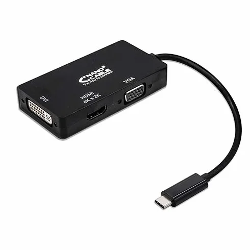 Konwerter USB-C na VGA/DVI/HDMI (3 w 1), Kolor Czarny