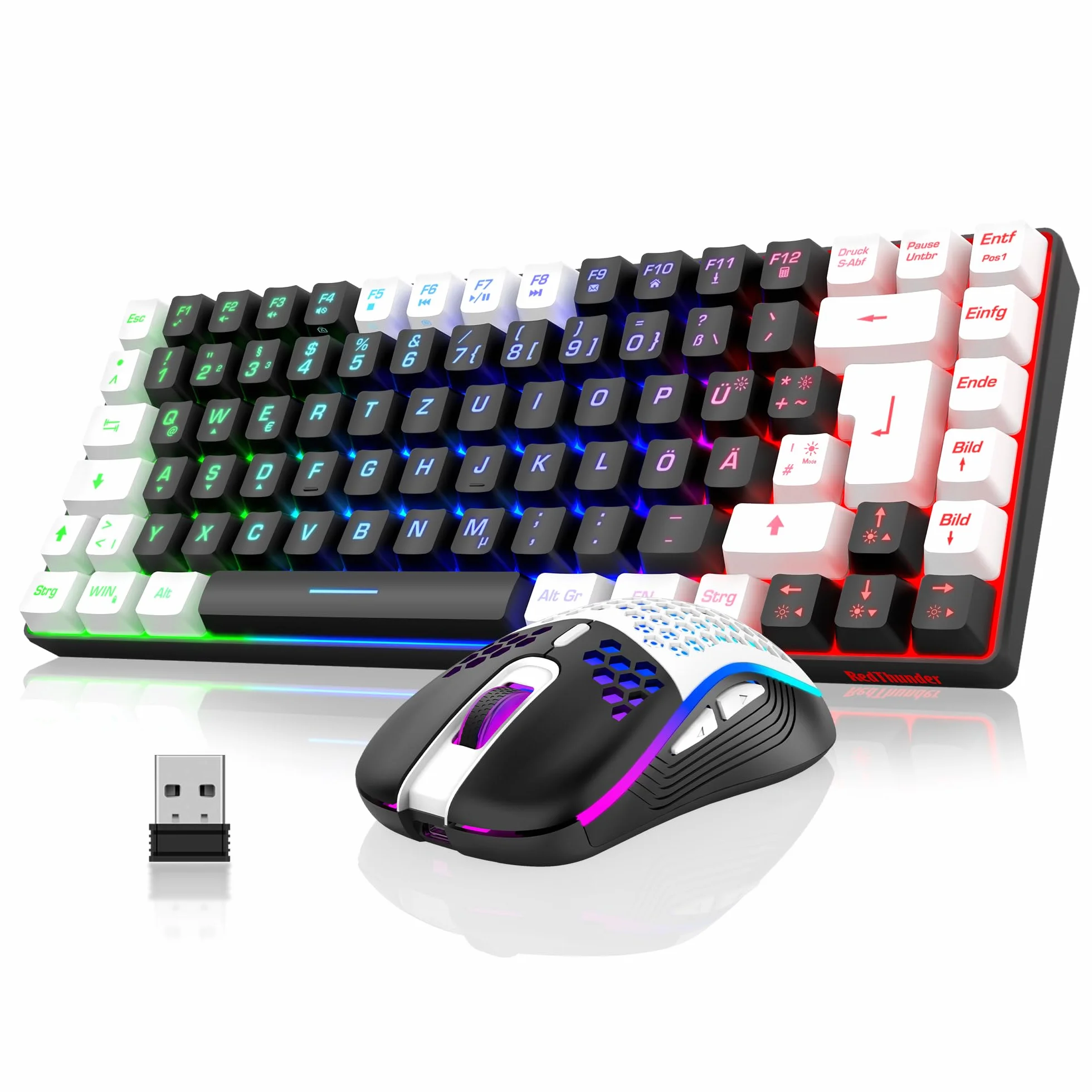 RedThunder 75% bezprzewodowa klawiatura i mysz do gier, układ DE TKL, 85 przycisków, możliwość ponownego ładowania, kompaktowa, ultralekka mysz 7200 DPI, konstrukcja Honeycomb, do PC Mac PS5, Xbox
