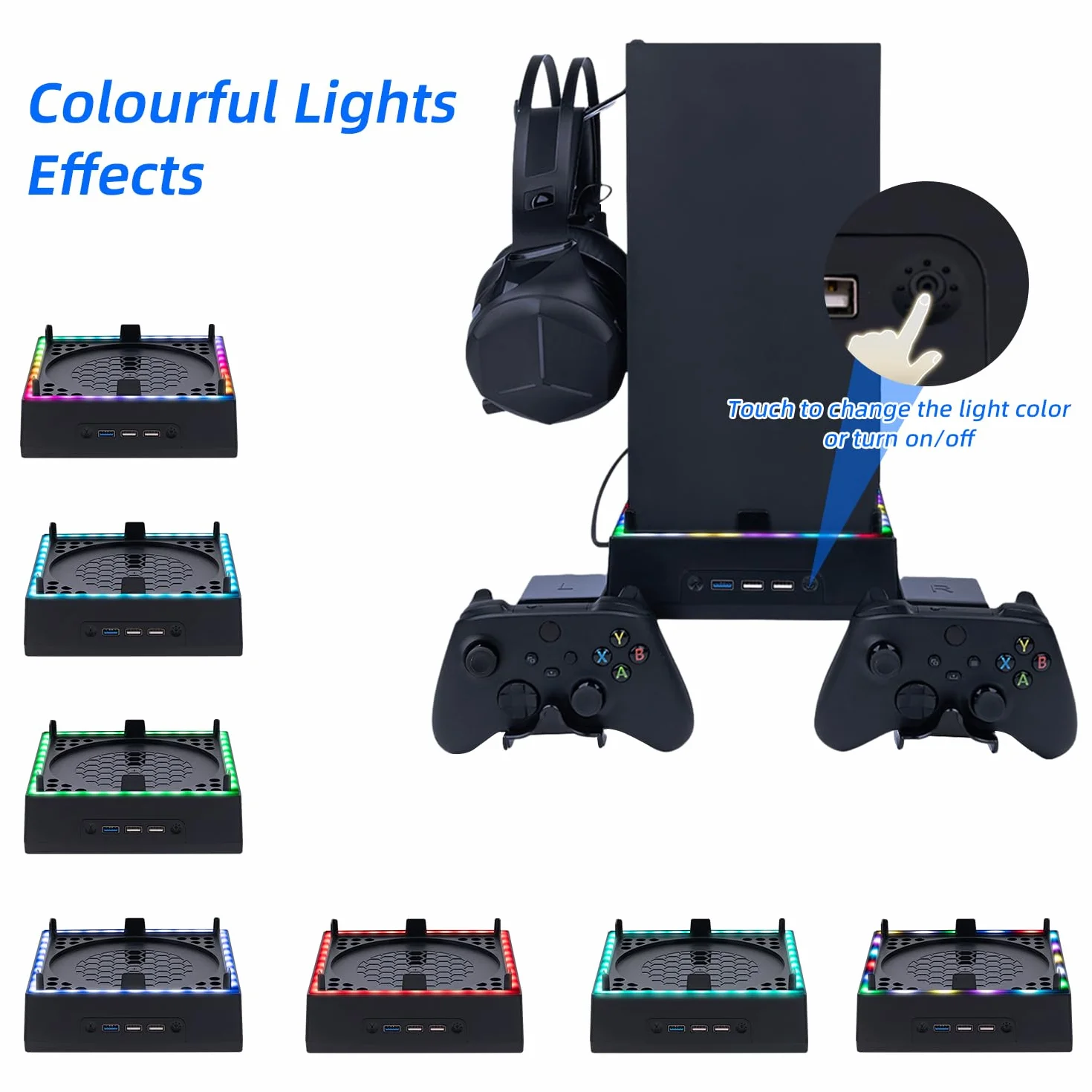 Mcbazel Xbox Series X Zestawy do Montażu ściennego z Wentylatorem Chłodzącym, Wspornik Systemu Chłodzenia LED RGB z Regulowanymi Poziomami Prędkości/Portami USB/Wspornikami Kontrolera