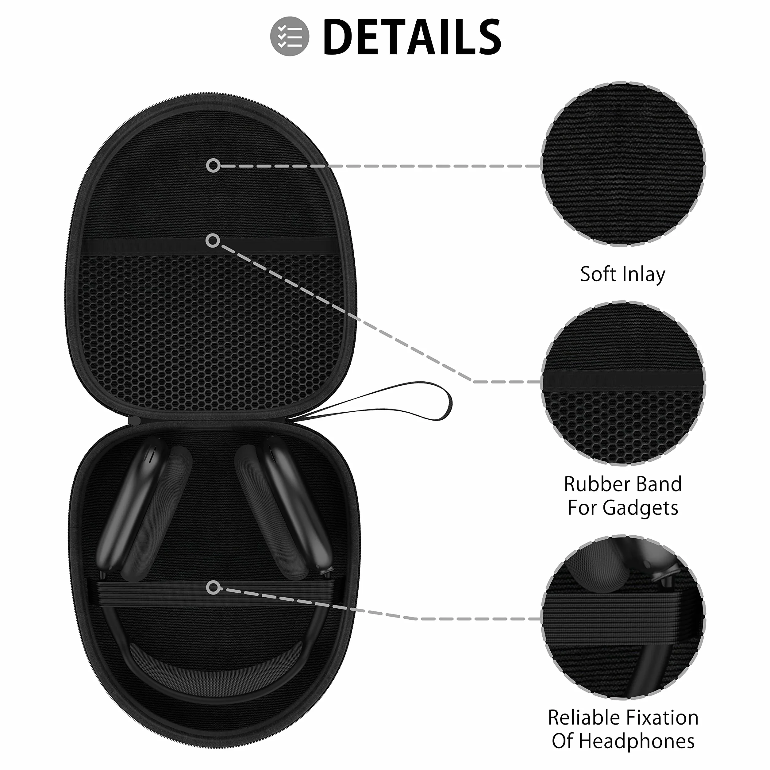 MyGadget Etui na słuchawki 21 x 18,5 cm - Torba ochronna na słuchawki i akcesoria - Uniwersalny futerał podróżny - Czarny futerał