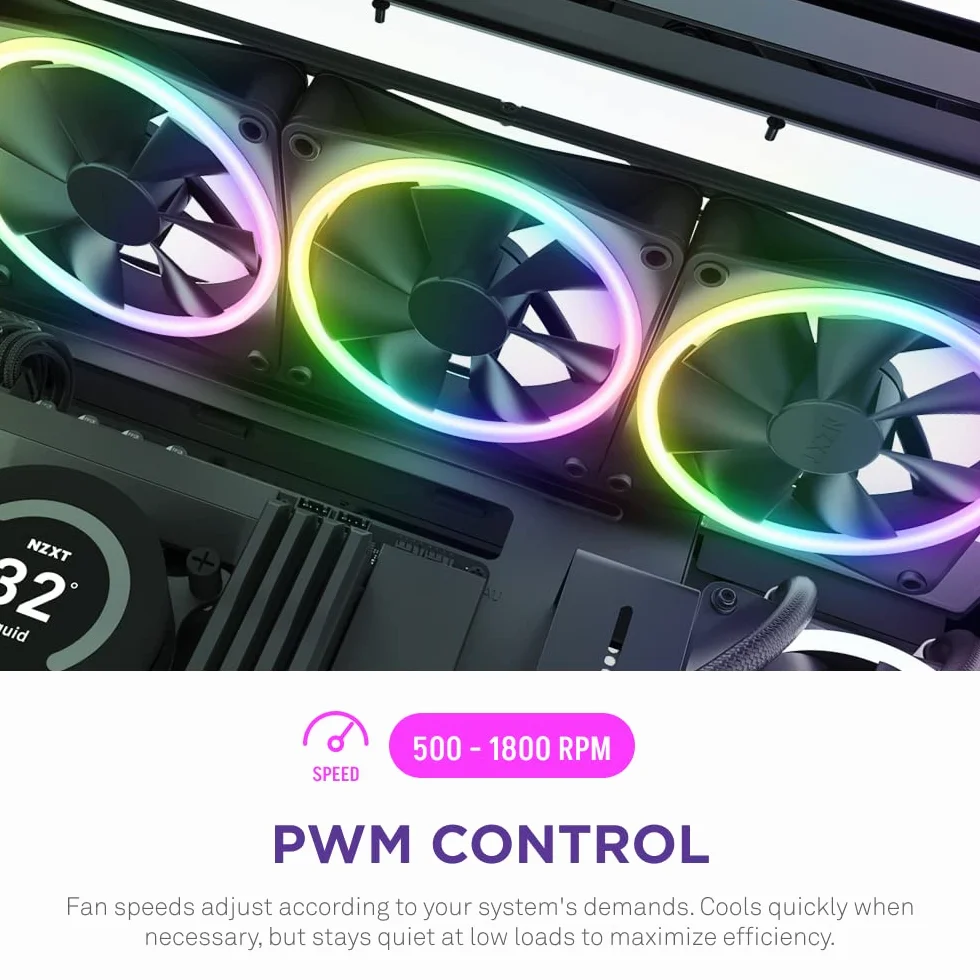 NZXT F120 RGB Duo Triple Pack - 3 x 120 mm dwustronne wentylatory RGB z kontrolerem - 20 indywidualnie adresowanych diod LED - zrównoważony przepływ powietrza i ciśnienie statyczne - PWM - czarny