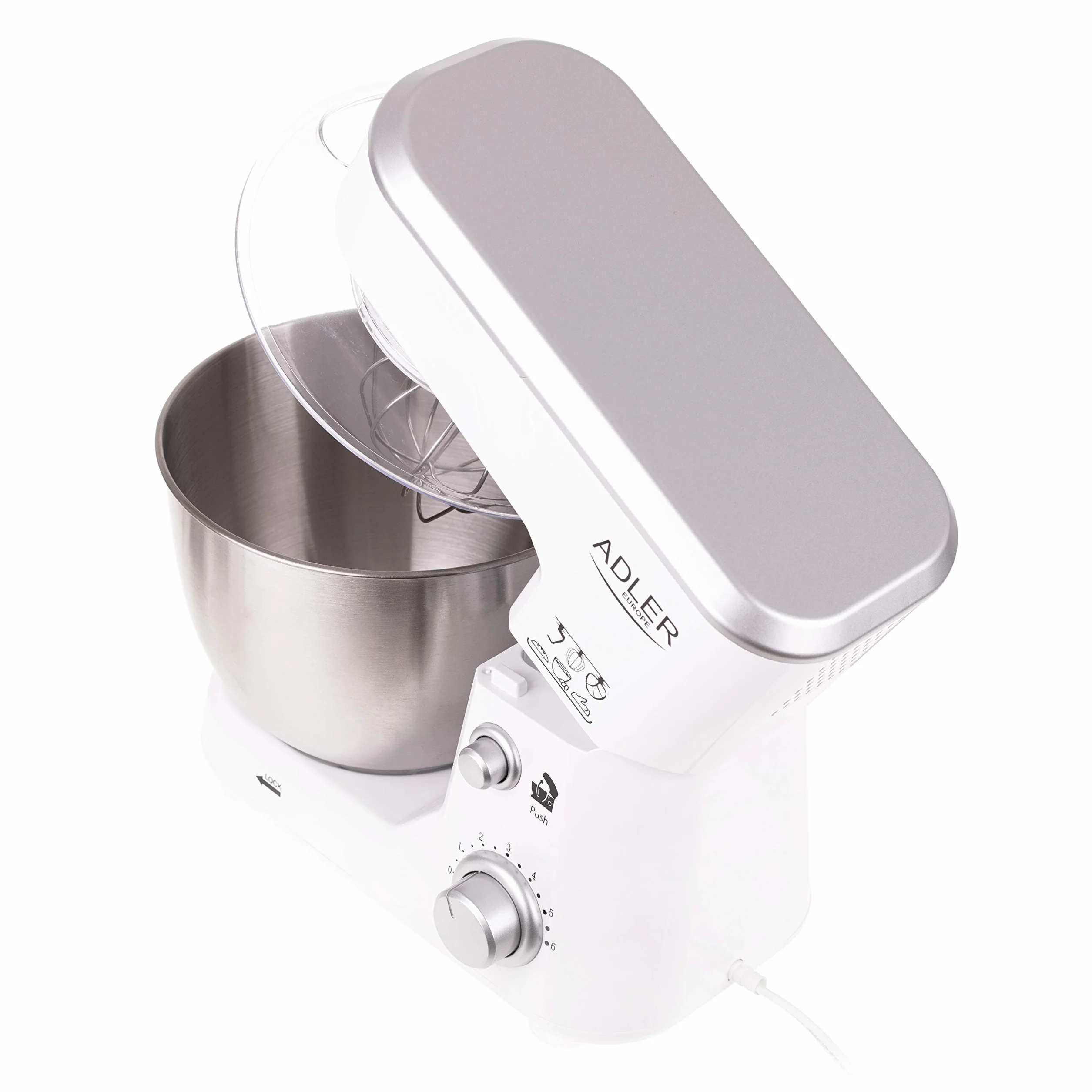 ADLER EUROPE AD 4216 Robot Planetarny 1000W, 3 Mieszadła, 6 Prędkości, Misa ze stali 4L, Pokrywa, Szpatułka