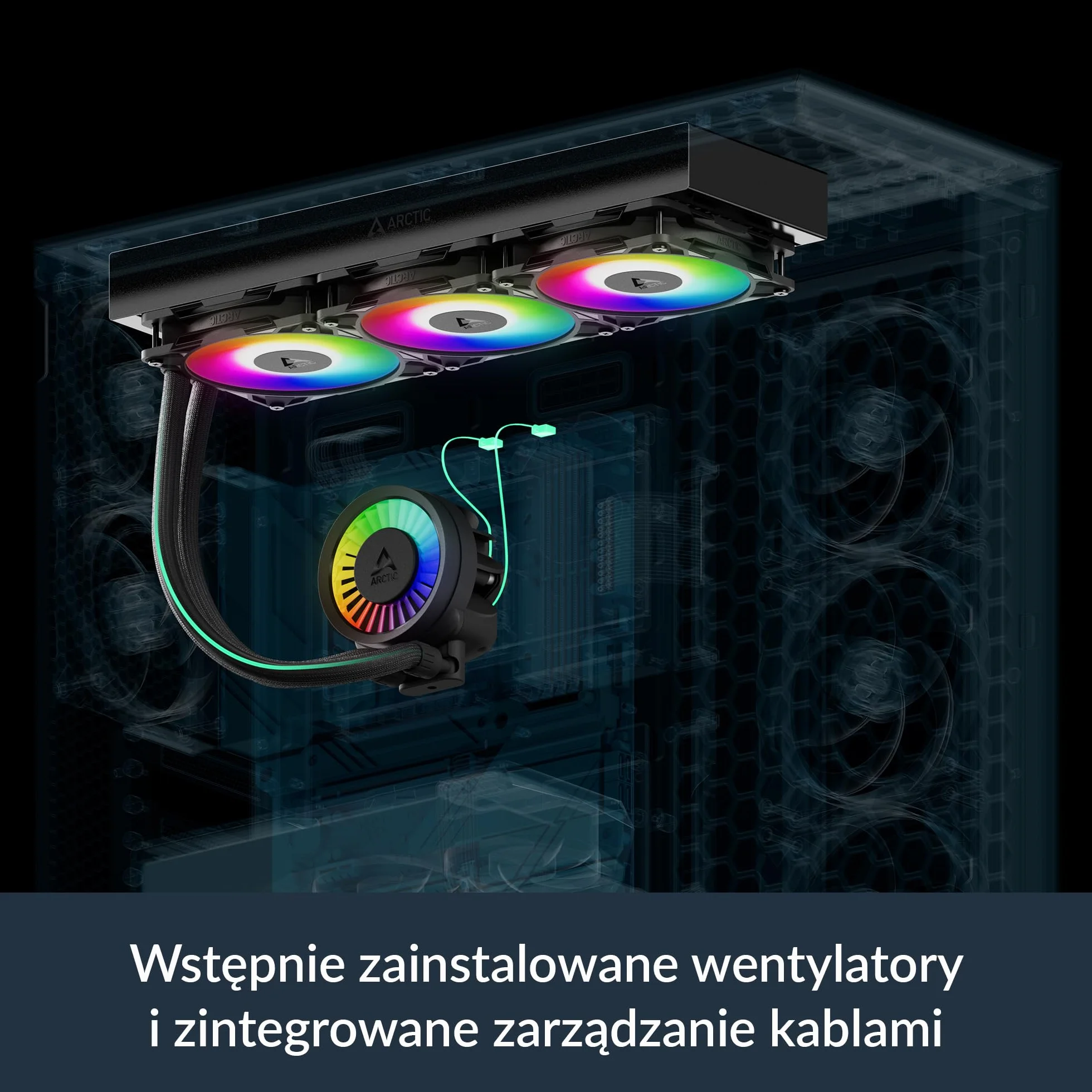 ARCTIC Liquid Freezer III Pro 360 A-RGB - Chłodnica Procesora AIO, 3 x 120 mm Chłodzenie Wodne, Grzejnik 38 mm, Pompa PWM, Wentylator VRM, AMD AM5/AM4, Intel LGA1851/1700 Rama Kontaktowa - Czarny