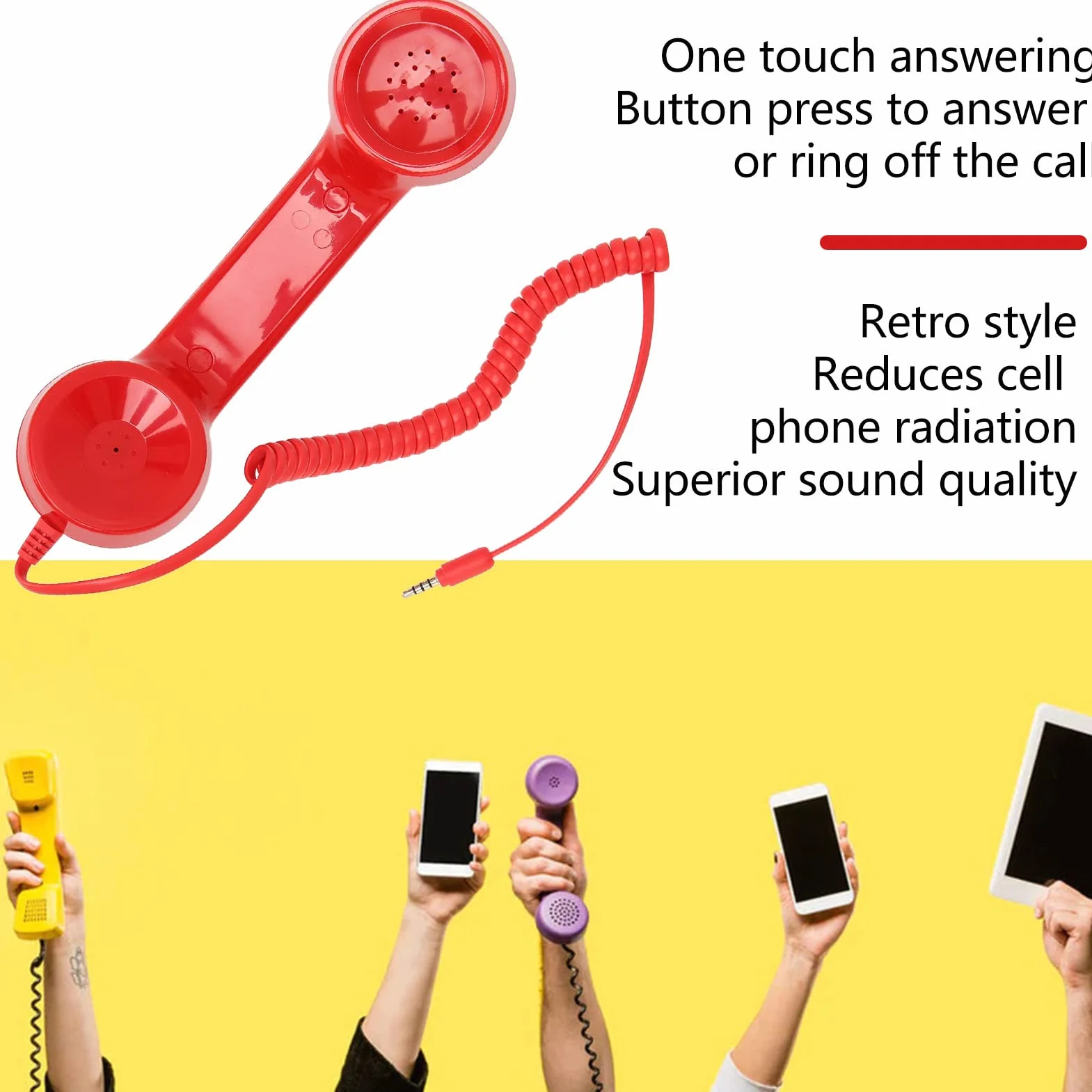 Słuchawka w Stylu Retro, Stary Zestaw Słuchawkowy z regulacją Głośności, Słuchawka Telefoniczna w Stylu Retro 3,5 Mm Odbiornik Telefonu Komórkowego do Wszystkich Smartfonów i (Czerwony)