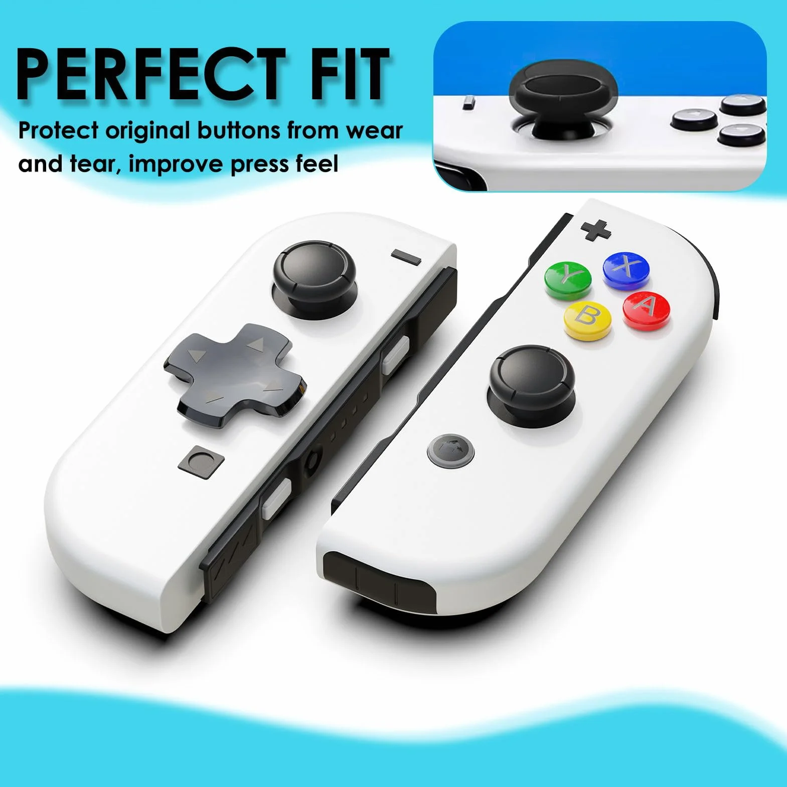 Wymienna nasadka do kontrolera Joycon, 4 szt. Ochraniacz kciuków do przełącznika/Lite czarne, silikonowe akcesoria ochronne Joystick 3D Grips Caps