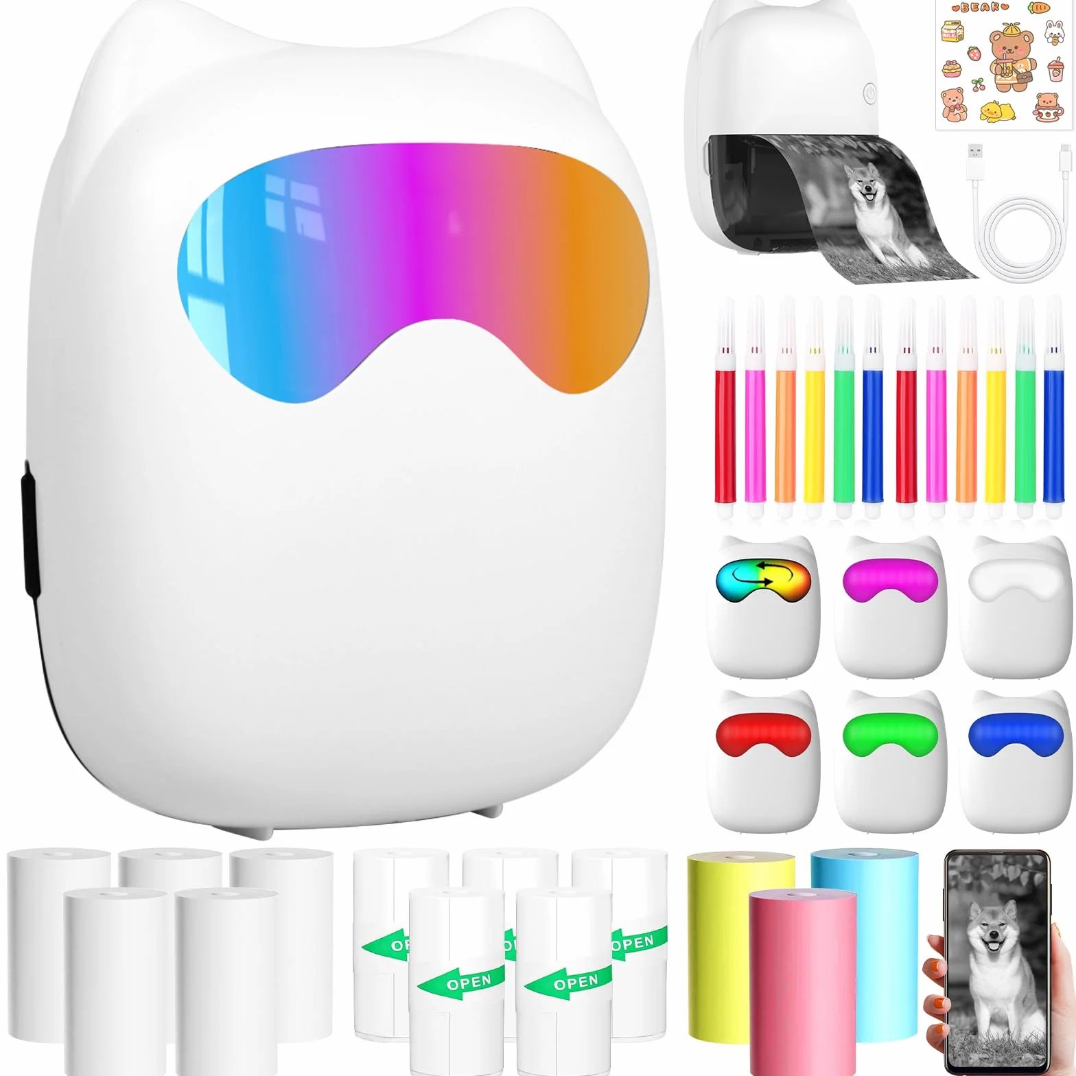 Mini drukarka 3D do smartfona, bezprzewodowa drukarka fotograficzna Bluetooth, kompatybilna z systemem Android i iOS, 14 rolek papieru do notatek, dzienników, listy