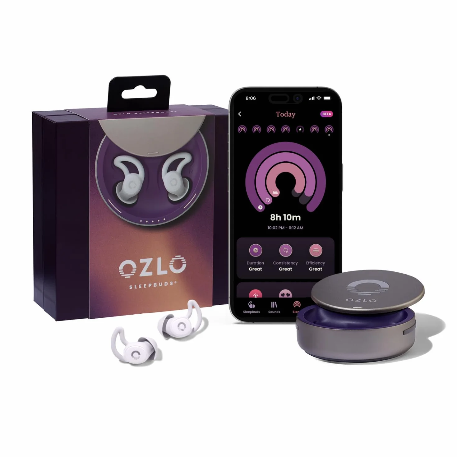 Ozlo Sleepbuds® Słuchawki do Spania dla Osób Śpiących na Boku, 10 Godzin Transmisji Strumieniowej Bluetooth, Dźwięk Snu Wspierany Naukowo, Blokowanie Szumów i Wygodne Wkładki