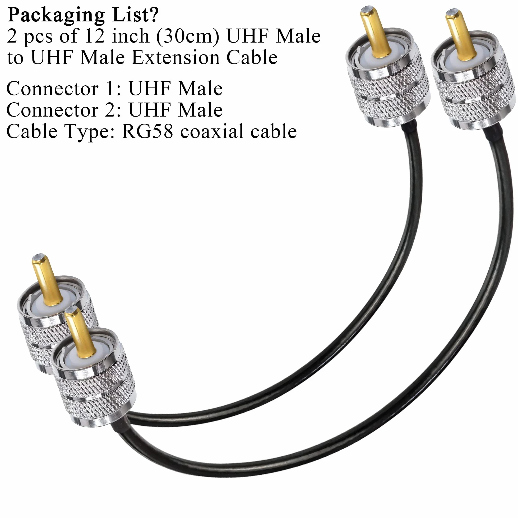 TUOLNK PL259 Überbrückungskabel RG58 UHF Stecker auf Stecker Low Loss 50 Ohm CB Funk Koaxialkabel 12 Zoll (30 cm) SO239 Wifi Antennen Verlängerungskabel für HAM Funkantennen Analysator 2er Pack
