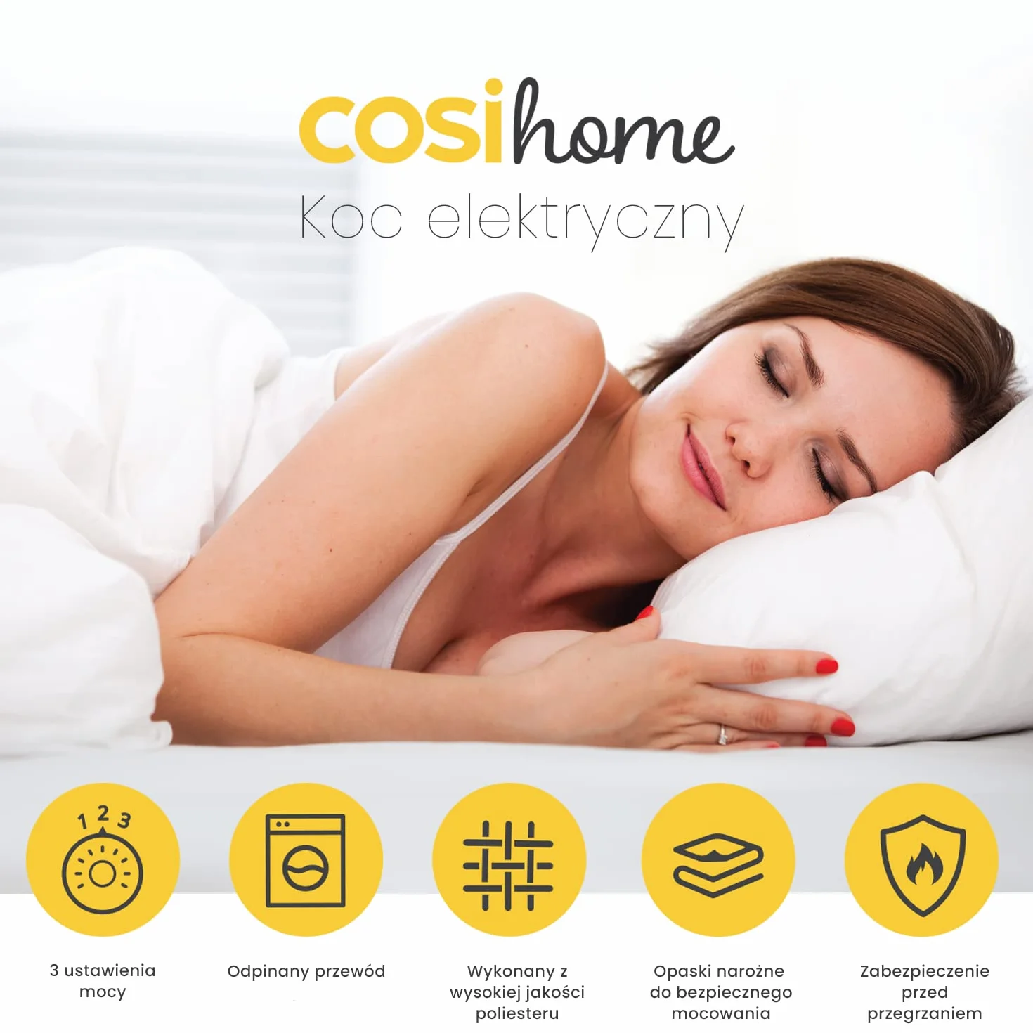 CosiHome Koc Elektryczny na Materac 150x80 cm 3 Poziomy Temperatury do 55°C z Pilotem