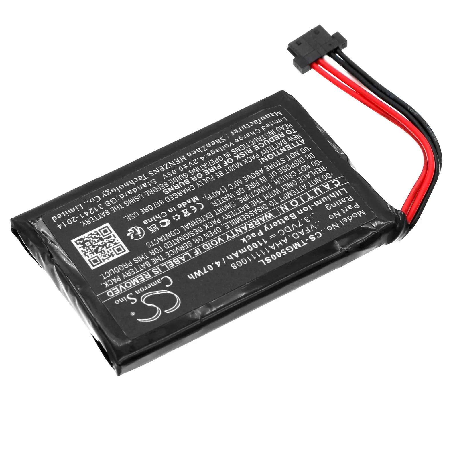 Cameron Sino Battery for TomTom AHA11111008 VFAD, Fits TomTom GO 5100 4FL50 GO 6100 4FL60 Go 6000 Go 5000 PRO TRUCK 5250, Li-ion 3.70V 1100mAh / 4.07Wh