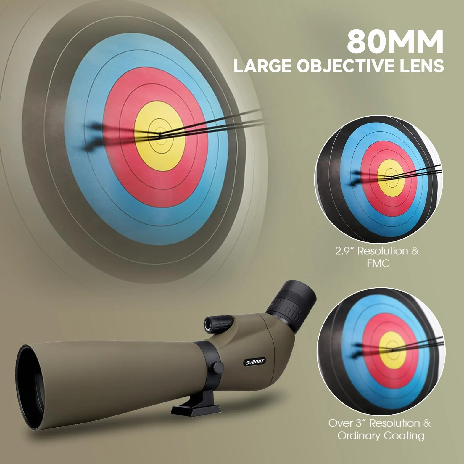 Svbony SV401 20-60x80 Długi widok z podwójnym statywem, wodoodporny FMC optyczny pochylony długi widok strzelanie sportowe do obserwacji ptaków, łucznictwo