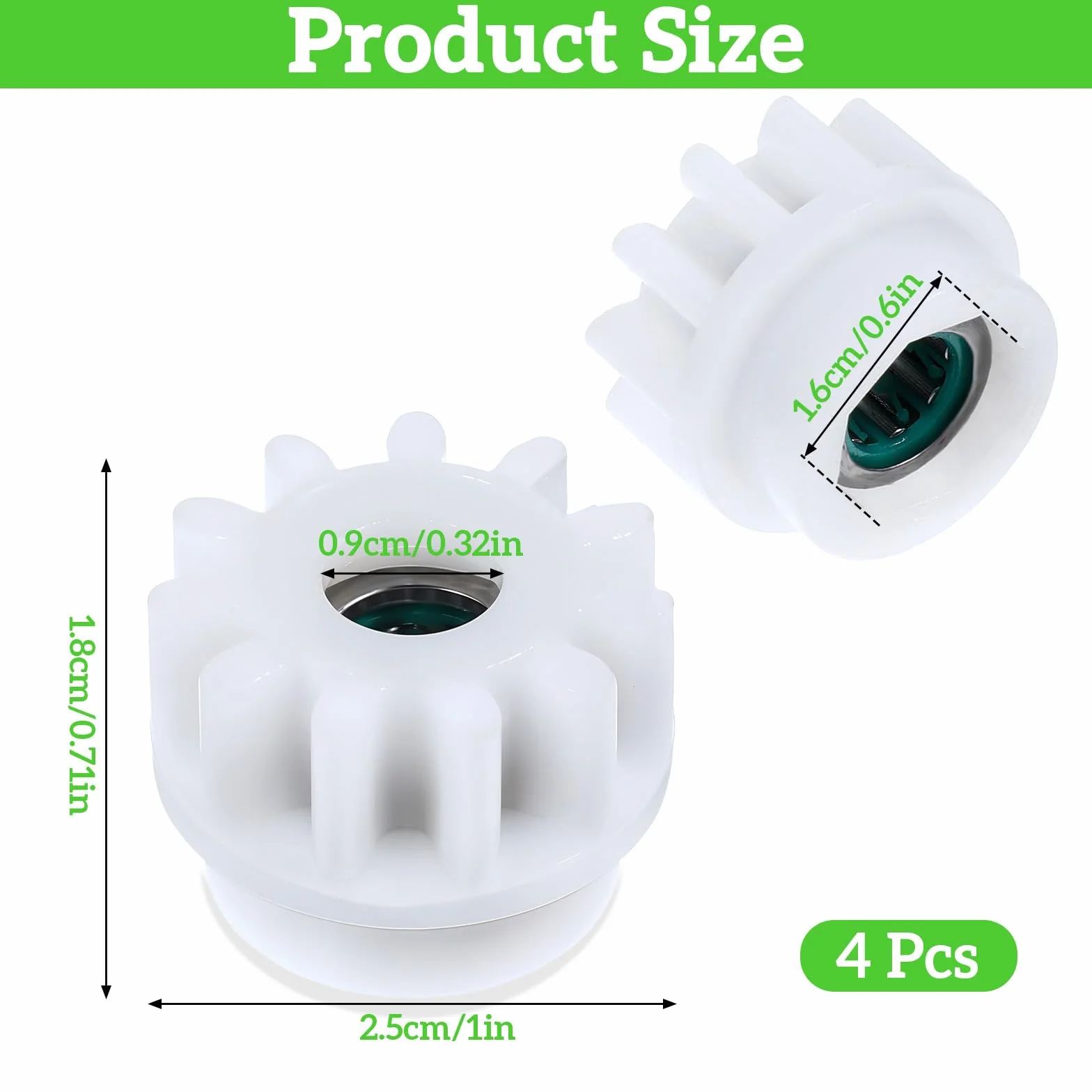Larrel 4 sztuki części zamiennych do mopa, 2,5 cm, z tworzywa sztucznego, do łożysk sprzęgła spinmopa, zapasowych kół zębatych do łożysk sprzęgła spinmopa, koła zębatego, zamienniki do Vileda i innych