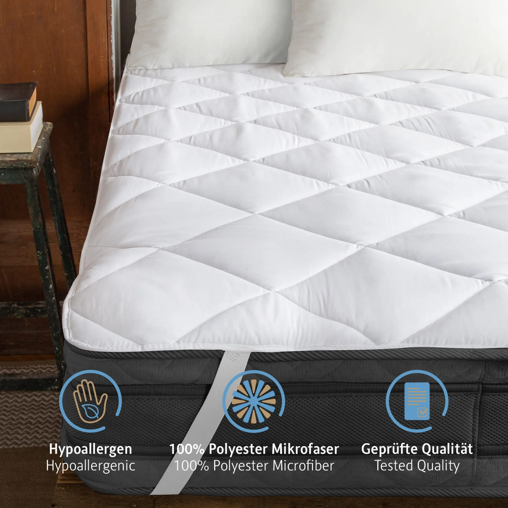 Komfortec Miękka nakładka na materac 200 x 200 cm oddychająca ochrona dla alergików Oeko-Tex Soft-Touch