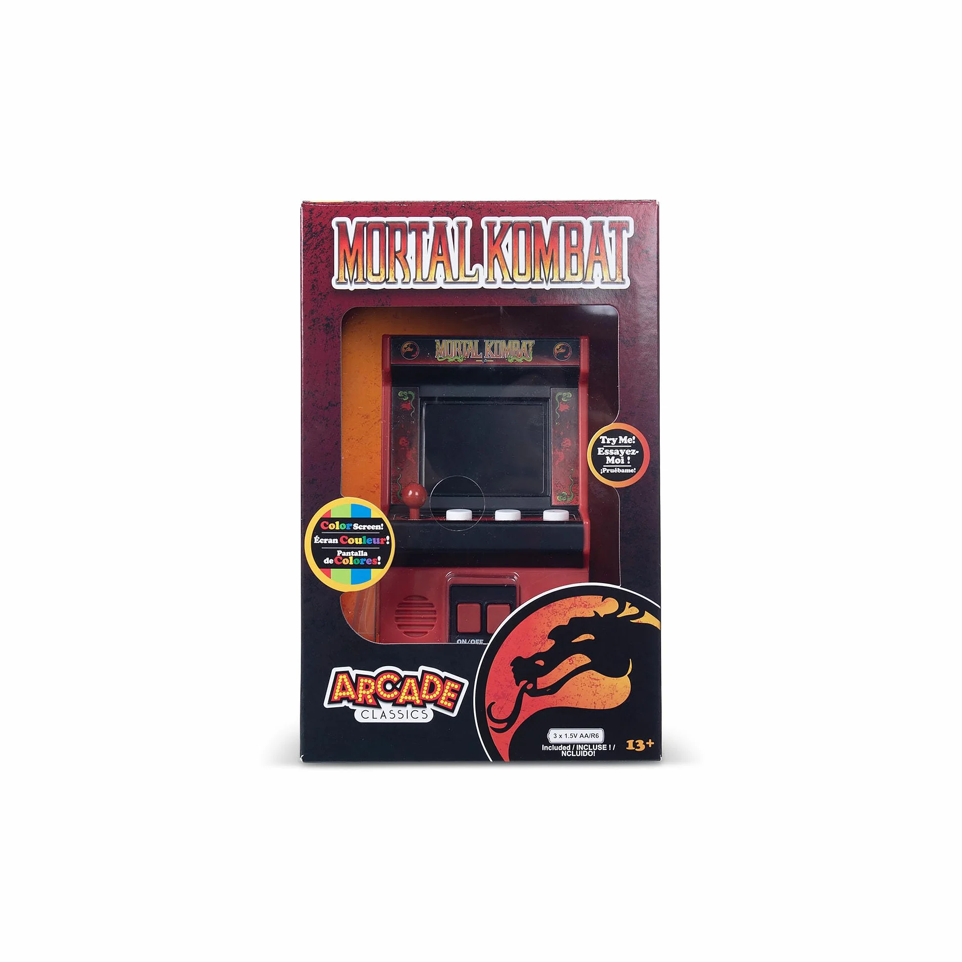 Basic Fun Arcade Classics Mini Mortal Kombat – Gra przenosna retro z joystickiem, ekranem kolorowym i autentycznymi efektami dzwiekowymi – Dla fanów i kolekcjonerów