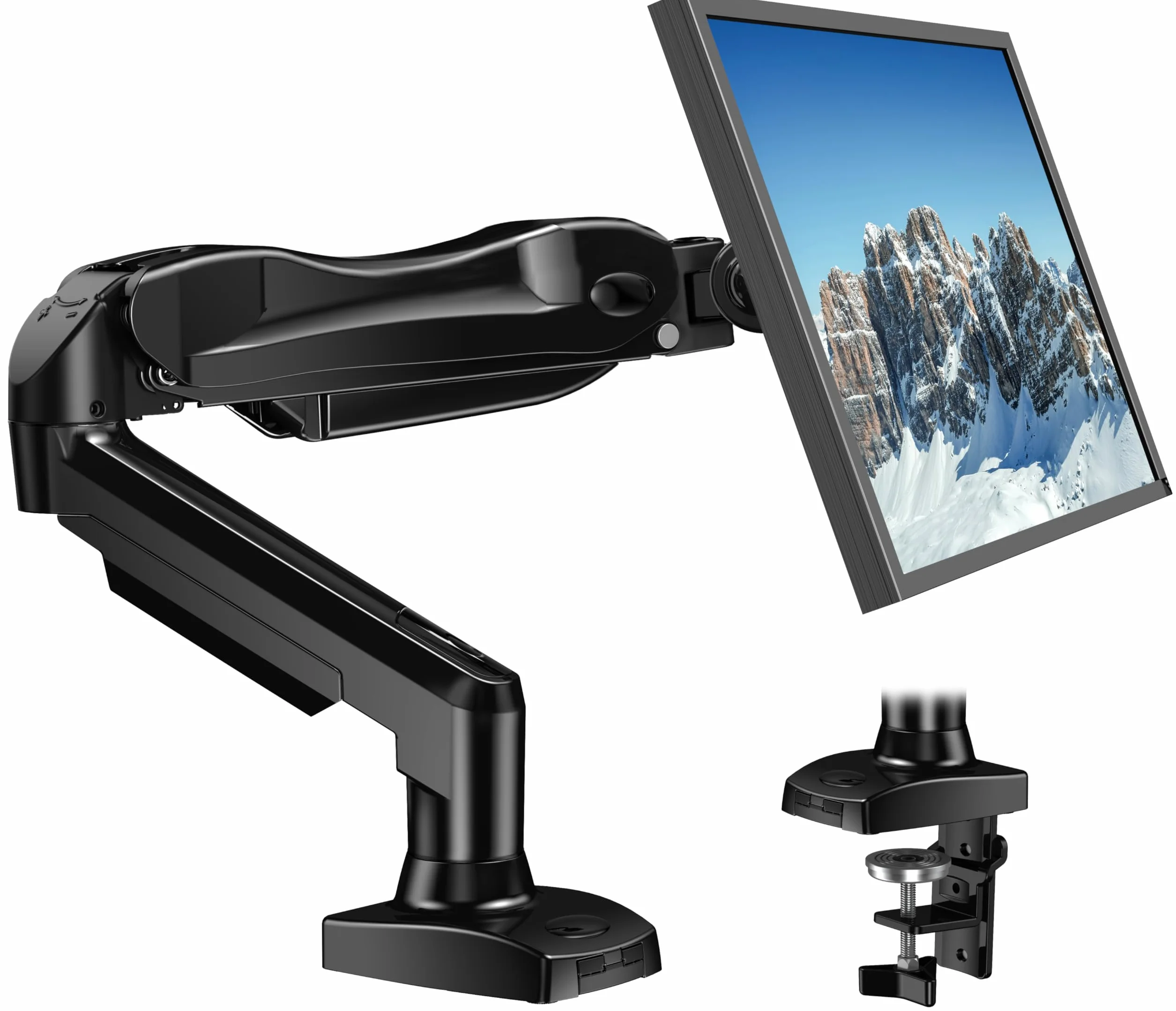 HUANUO Stojak na monitor PC, obracany o 360°, ramię monitora PC do zakrzywionych ekranów o przekątnej od 17 do 30 cali, stojak na monitor ze sprężyną gazową, VESA 75 x 75/100 x 100 mm
