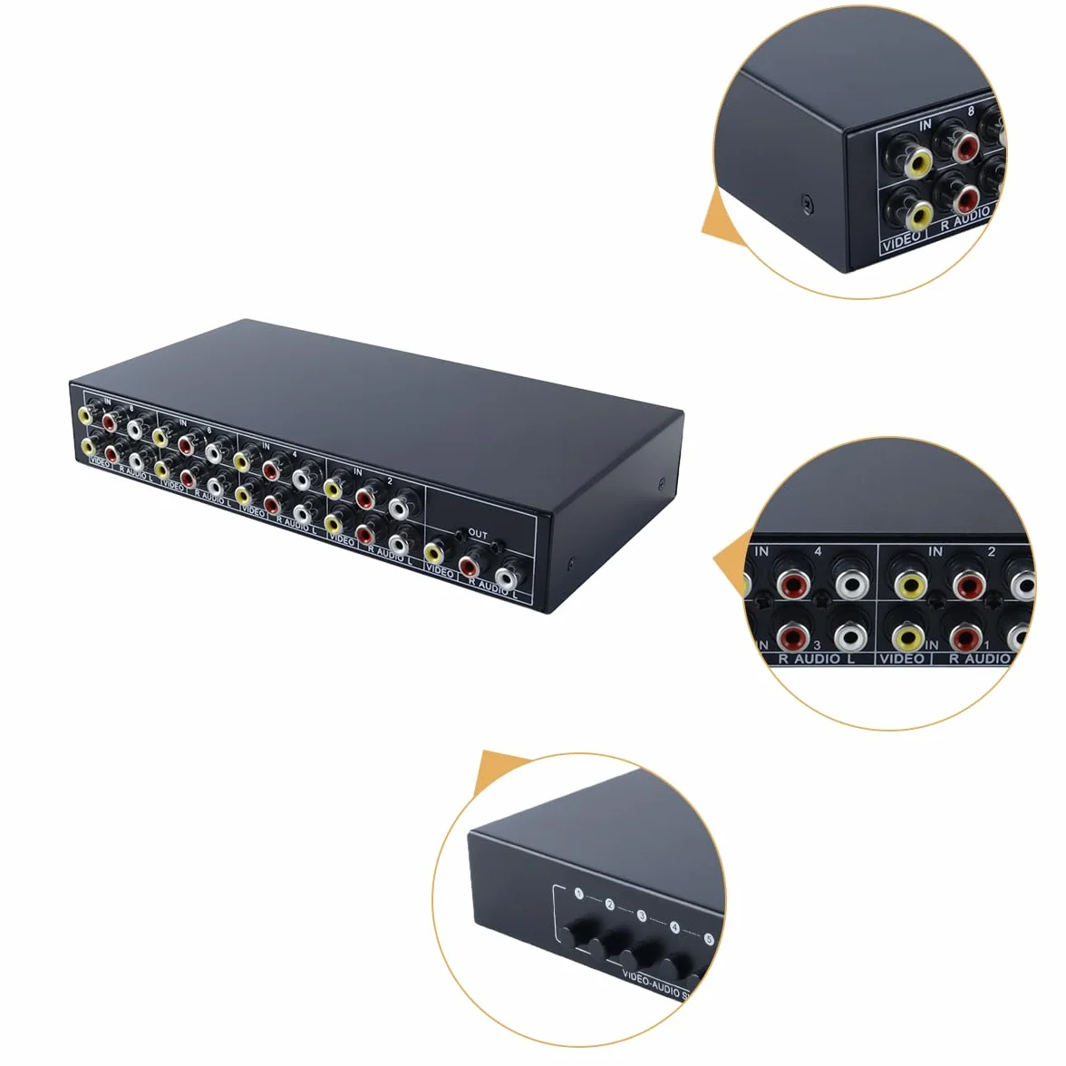8 portów AV Switch Box 8 w 1 Out AV Composite Switcher Splitter do HDTV LCD DVD Konsole do gier
