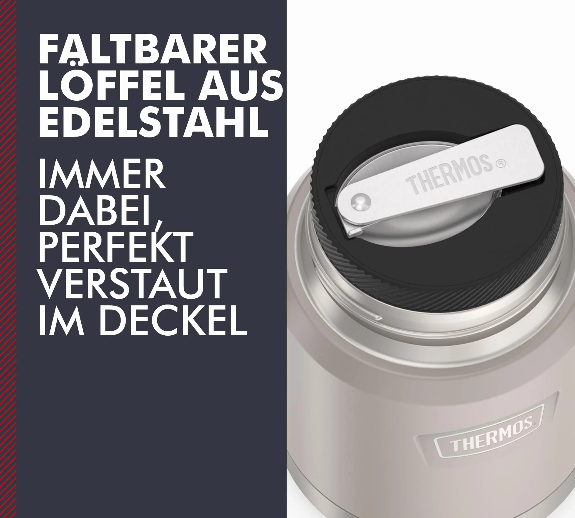 Thermos ICON Food Jar 0,47 l, beżowy matowy piaskowy kamień, naczynie do jedzenia 470 ml, podwójne ścianki ze stali nierdzewnej 18/8, utrzymuje ciepło i zimno, ze składaną łyżką, antypoślizgowe dno,