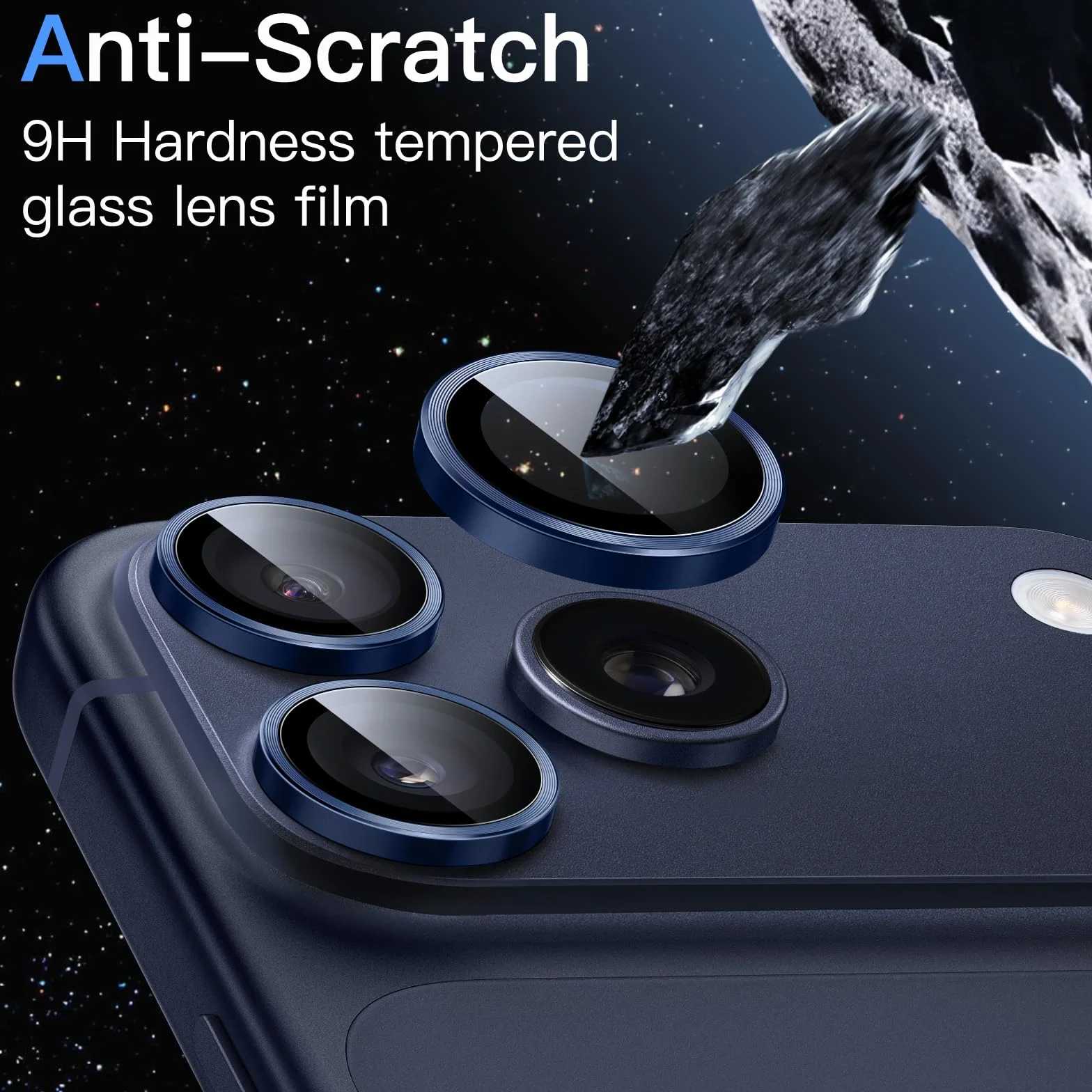 JETech Osłona Obiektywu Aparatu dla iPhone 17 Pro 6,3 Cala i iPhone 17 Pro Max 6,9 Cala, 9H Szkło Hartowane Metalowa Indywidualnego Pierścienia Osłona, HD Przejaśniać, 1 Komplet (Głębinowy błękit)