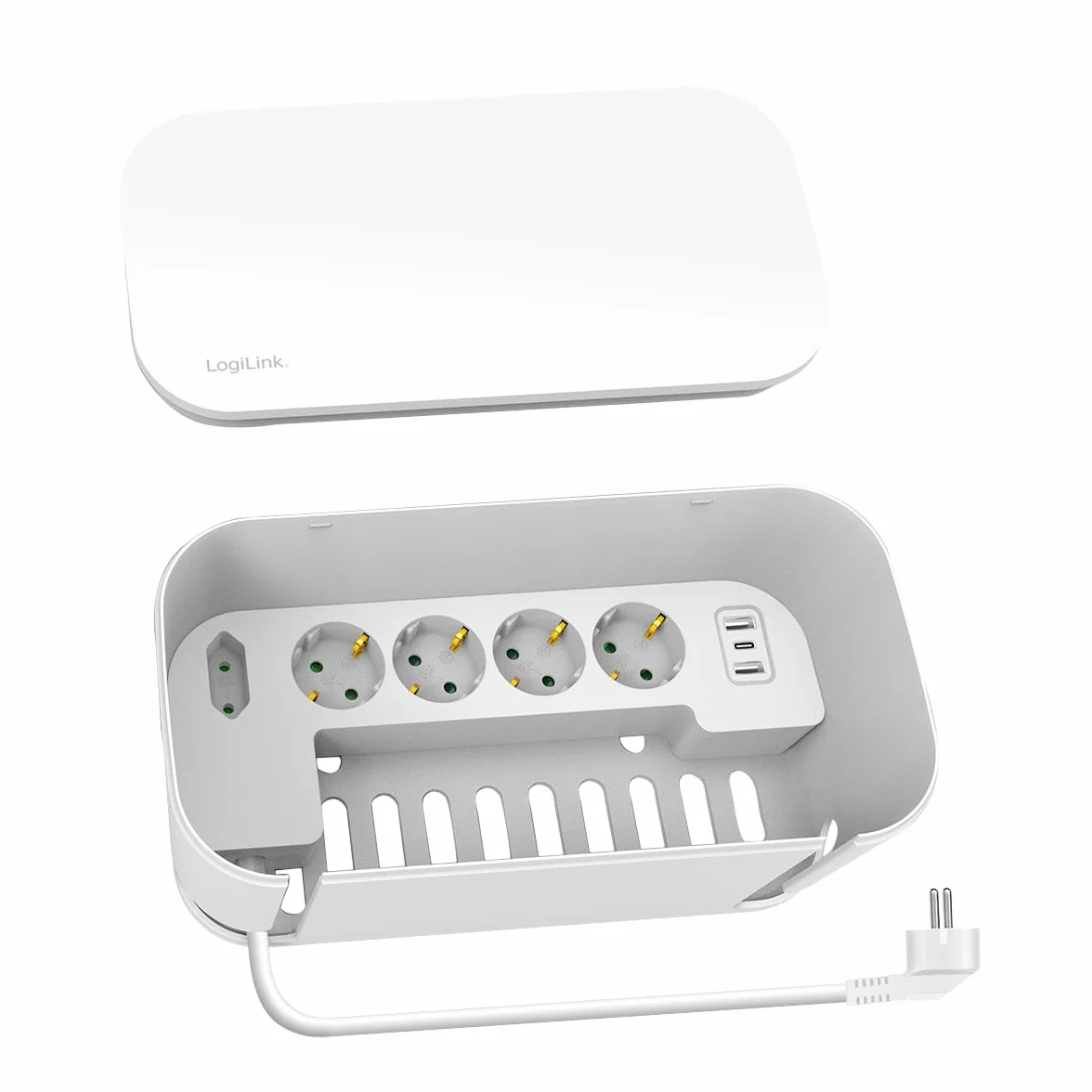 LogiLink LPS281U - skrzynka kablowa z 5 gniazdami wtykowymi, w zestawie 3 x USB, kolor: biały