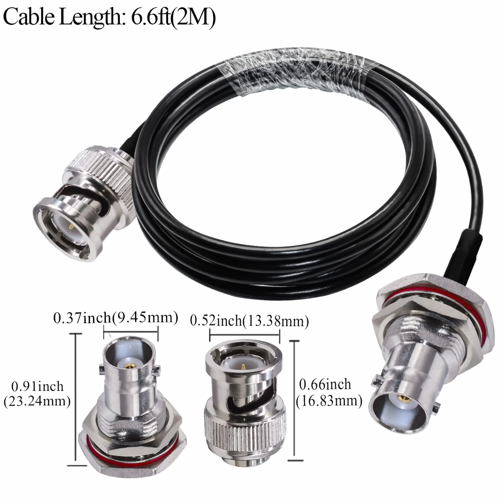 TUOLNK BNC Kabel połączeniowy RG58, wtyczka na gniazdo Bulkhead Low Loss CB, radiowy kabel koncentryczny 2 m, przedłużacz anteny Wifi, antena radiowa HAM, system CCTV, czarny, kabel BNC 6,6 FT