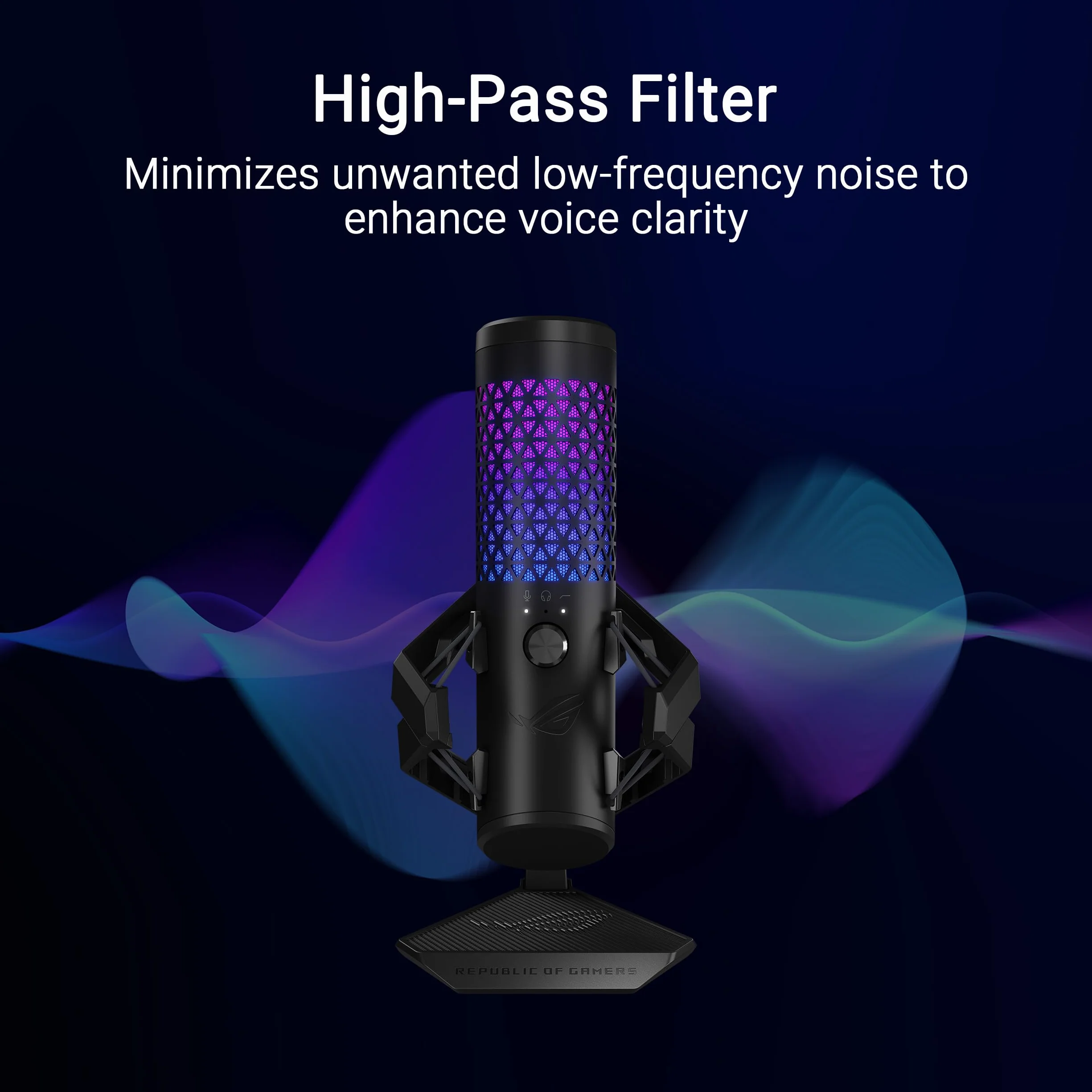 ASUS ROG Carnyx RGB mikrofon kondensatorowy do gier, streamingu i podcastów, kapsuła kondensatora 25 mm, częstotliwość próbkowania 192 kHz / 24-bitowa, filtr górnoprzepustowy, filtr pop, metalowy