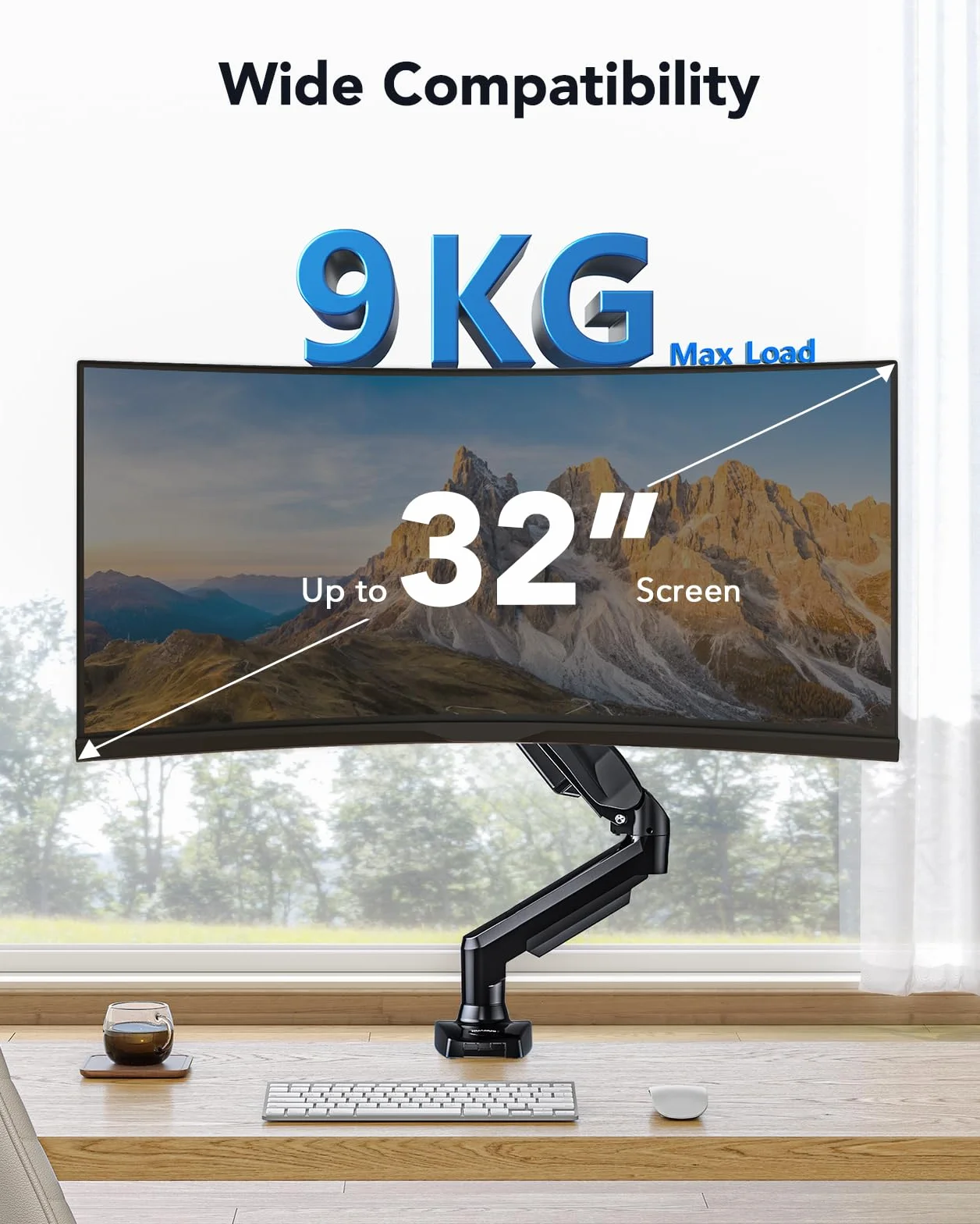 HUANUO Stojak na monitor PC, obracany o 360°, ramię monitora PC do zakrzywionych ekranów o przekątnej od 17 do 30 cali, stojak na monitor ze sprężyną gazową, VESA 75 x 75/100 x 100 mm