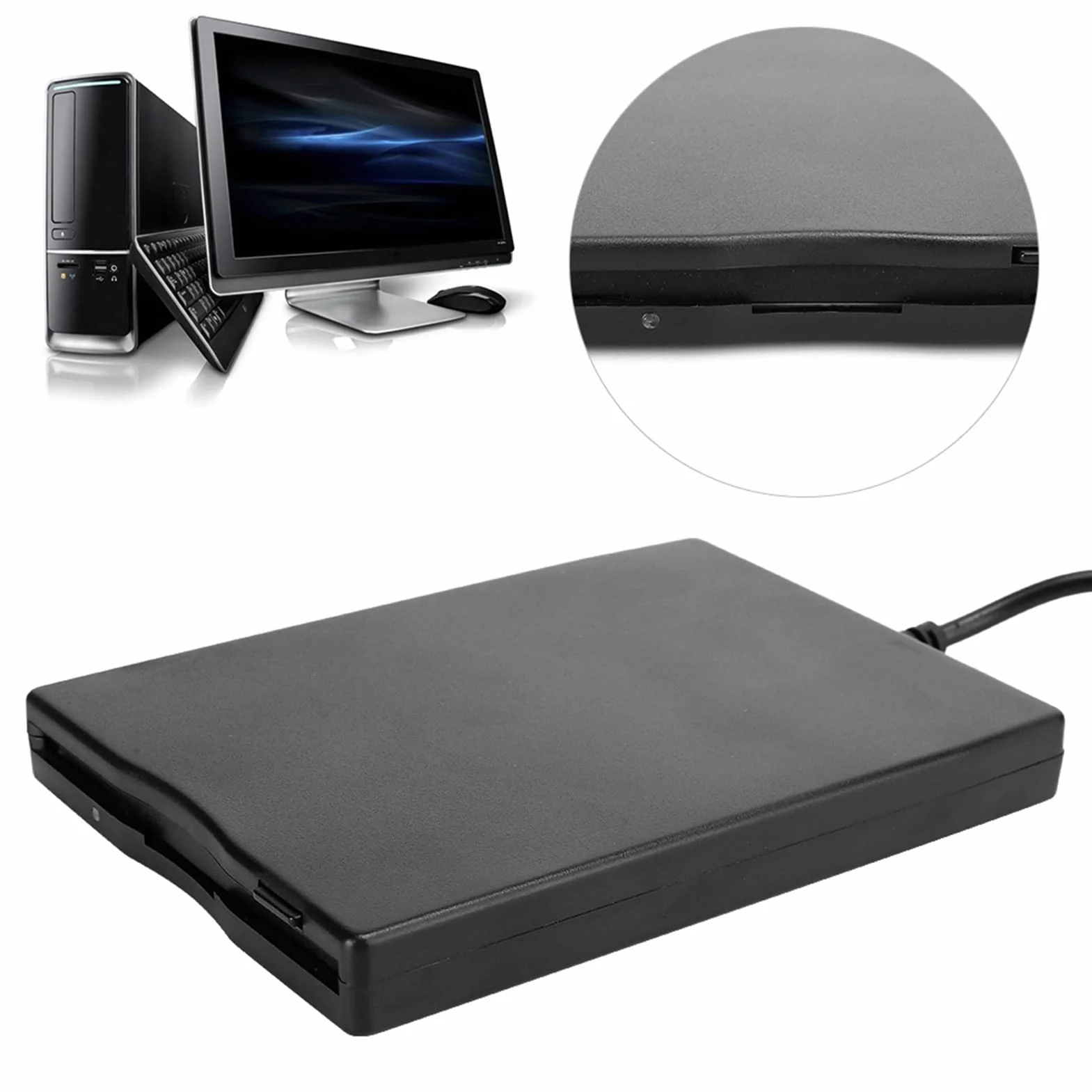 Przenośny zewnętrzny odtwarzacz dyskietek USB 3,5", zdejmowane akcesorium do komputera z kartą, Plug and Play, czarny