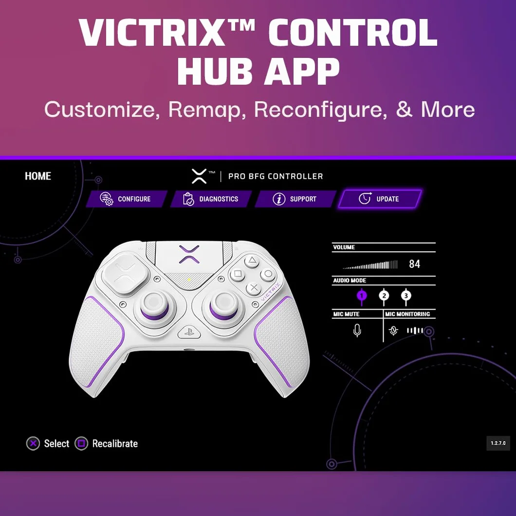 PDP Victrix Pro BFG bezprzewodowy Gaming kontroler for Playstation 5 / PS5, PS4, PC, Modular Gamepad, Remappable Buttons, Customizable Triggers/Paddles/D-Pad, PC App Biały