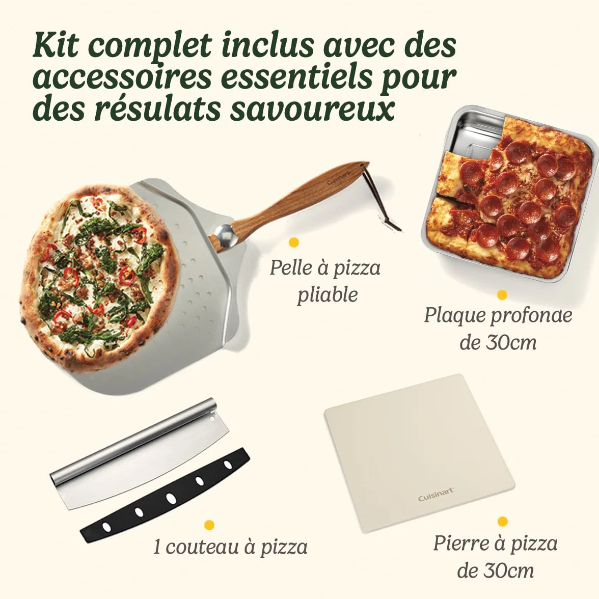 Cuisinart Piec do pizzy | do użytku w pomieszczeniach | smak pieca na drewno w 5 minut | zestaw do pizzy w zestawie: łopatka do pizzy, krajarka, kamień i głęboka forma | regulowany czas i temperatura
